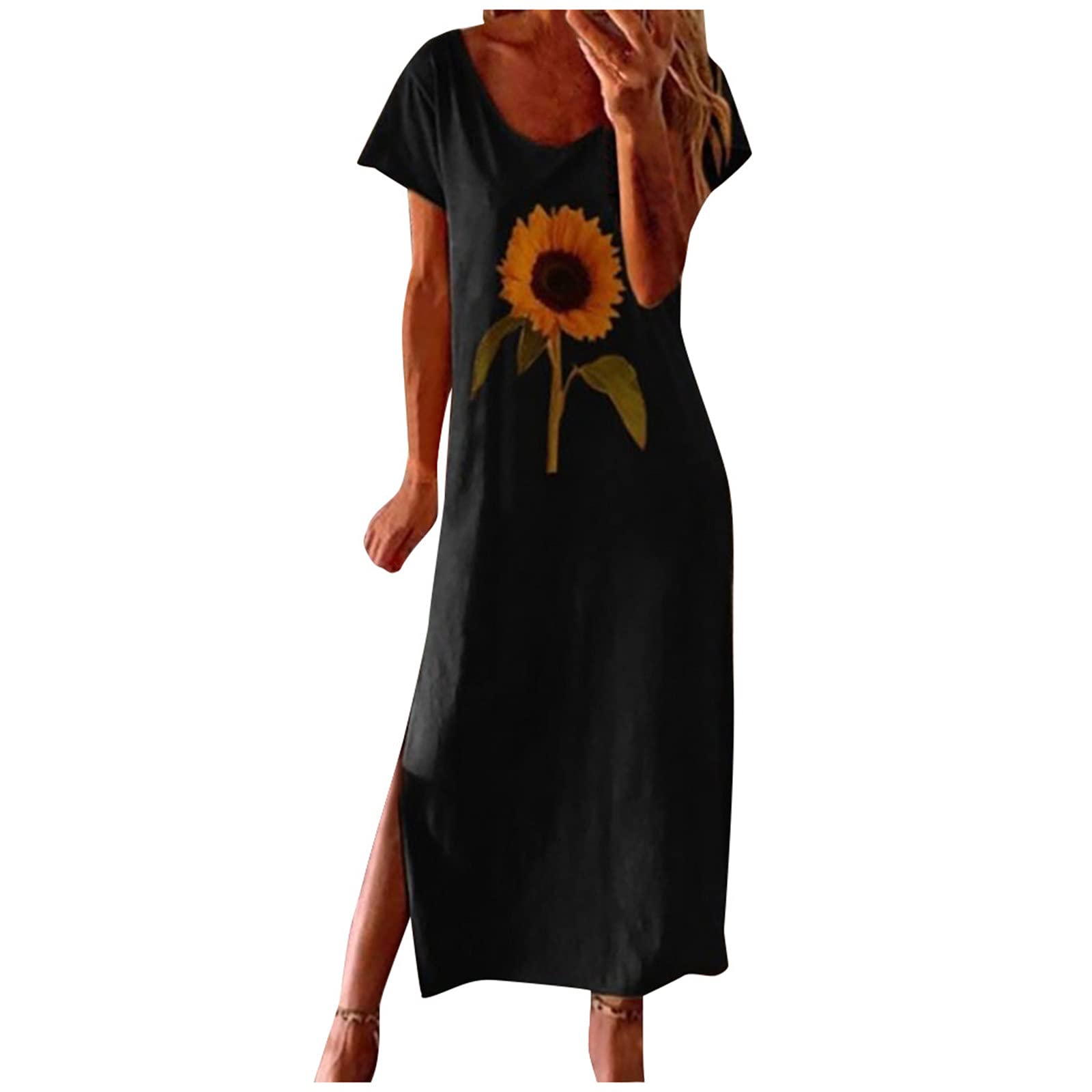 Women's Summer Casual Vintage Long Sleeve Shirt Dress - Bohemian Beach Maxi Dress with Split Hem | Perfect for Vacation, Beach Outings & Boho Fashion