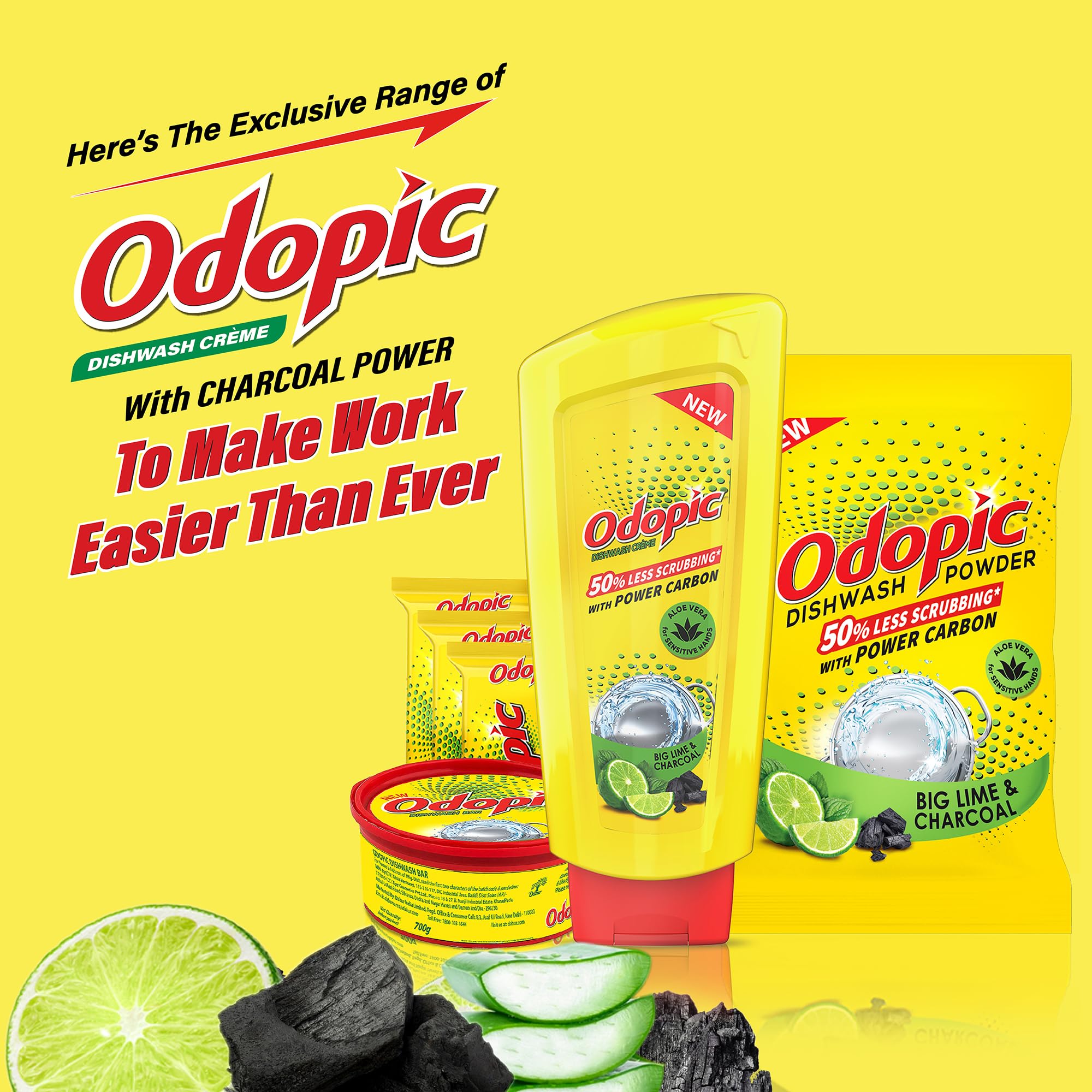 DABUR Odopic Dishwash Creme Charcoal - 750Ml | Powerful Liquid Dish Soap Gel with Fresh Fragrance | Deep Cleaning Kitchen Utensil Cleaner | Removes Tough Grease & Stains with 50% Less Scrubbing | No Residue Formula | Ideal for Pots, Pans, Dishes & Cookware Cleaning