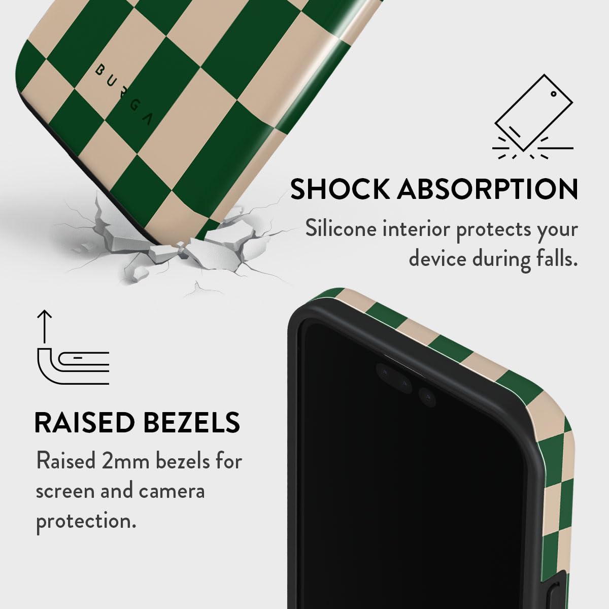 BURGA iPhone 15 Pro Max Case - Trendy Checkered Green Square Hard Shell Protective Cover for Apple iPhone 15 Pro Max | Cute Aesthetic Design for Women & Men | Perfect for Everyday Use, Travel, and Style Protection