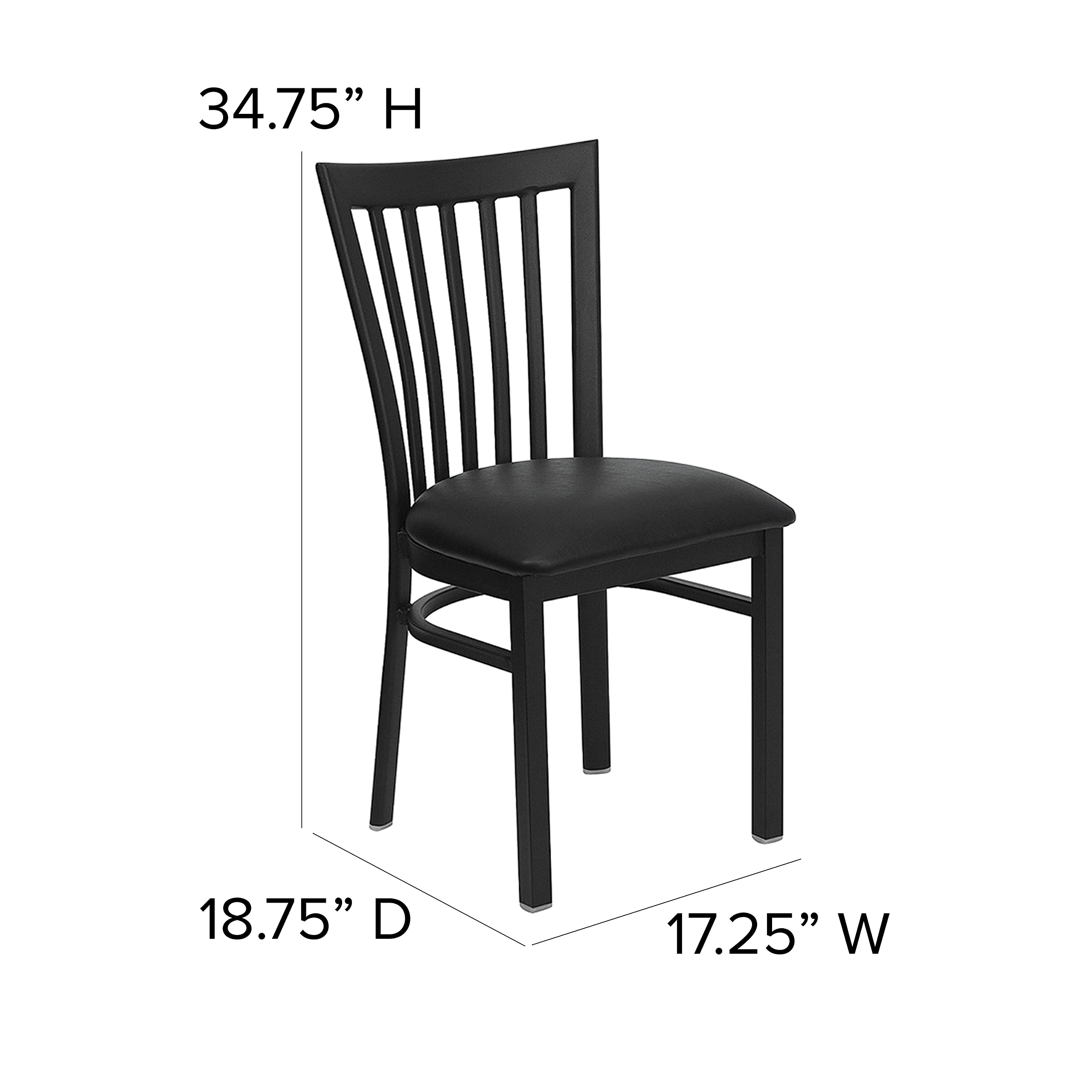 Black Metal Restaurant Chair with Vinyl Seat - Durable School House Style for Cafes, Diners & Home Dining - Perfect for Restaurants, Kitchens & Office Break Rooms