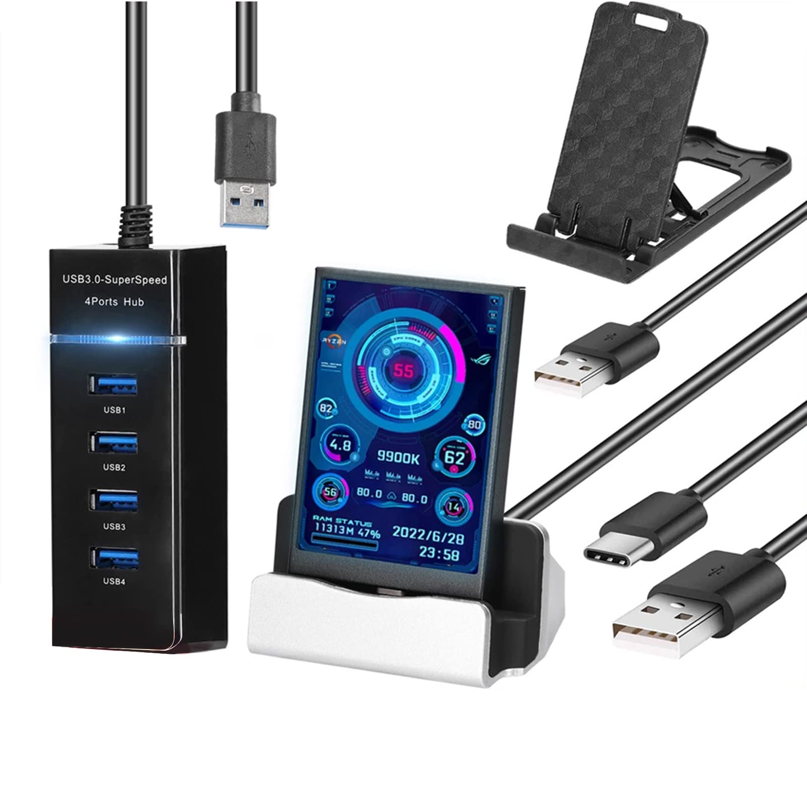Goshyda 5-Inch IPS USB PC Temperature Monitor - Full Viewing Angle Display for CPU, GPU, RAM Data - Ideal for Gaming Rigs, Workstations & PC Case Secondary Screen