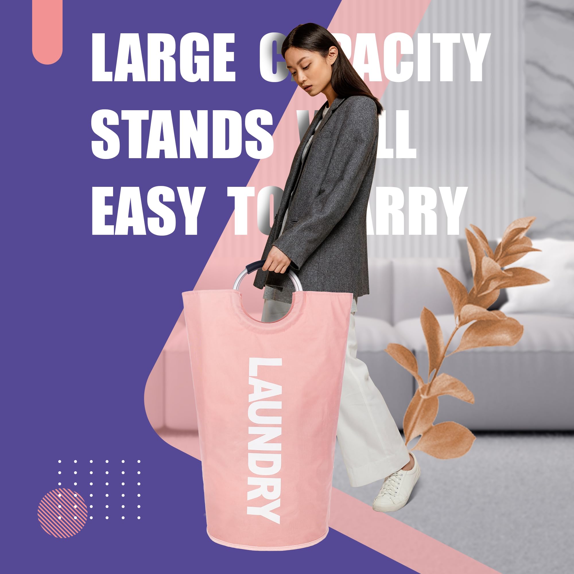Caroeas 90L Large Collapsible Laundry Basket with Padded Handles - Waterproof Clothes Hamper for Home, Dorm, Travel - Foldable Laundry Bag Stands Upright (13 Colors) - Perfect for Bedroom, Bathroom & Laundry Room Organization