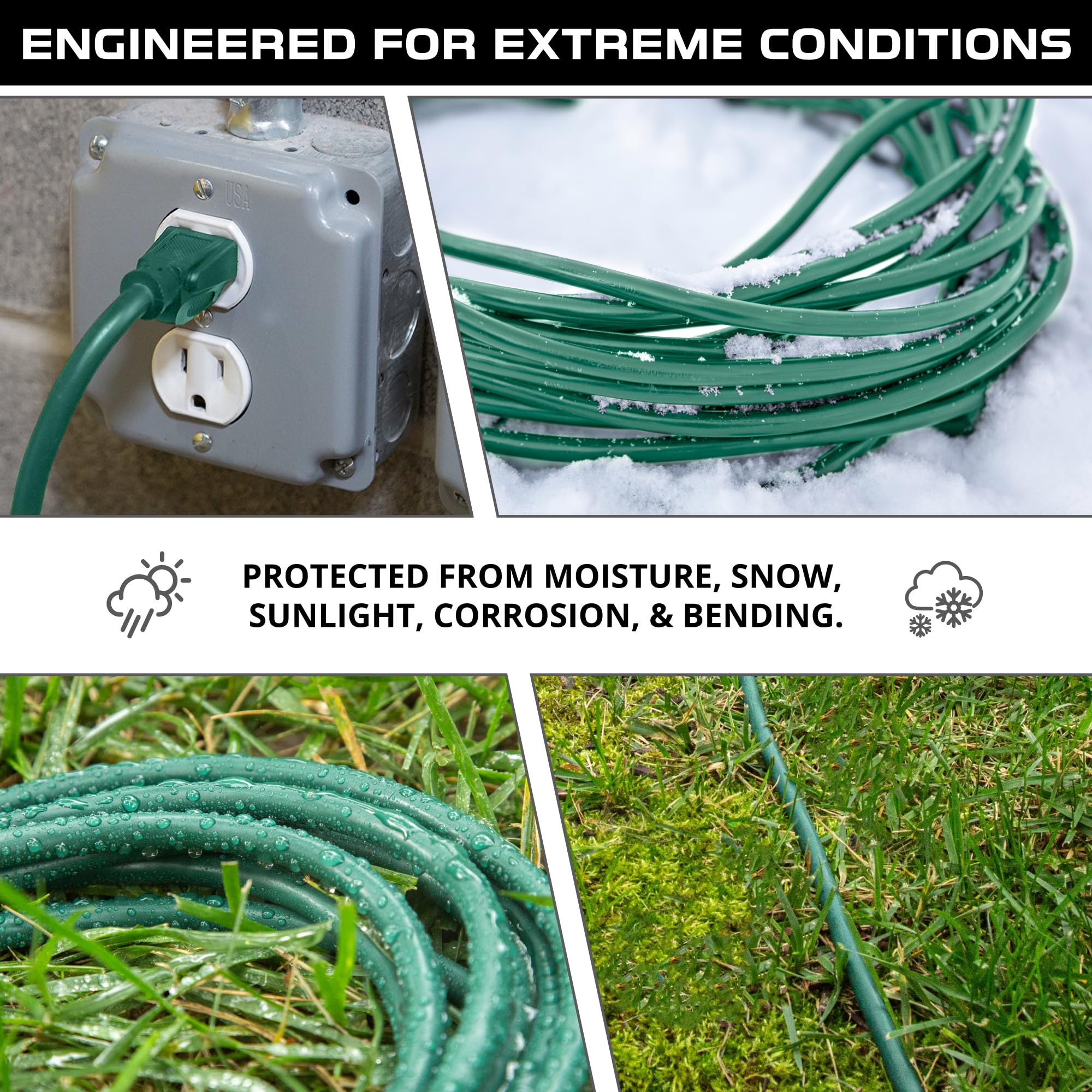 Heavy Duty 200 ft Outdoor Extension Cord - 16/3 SJTW Weatherproof Power Cable with 3 Prong Plug for Outdoor Lights, Lawn Equipment & Landscaping | US Veteran Owned | Perfect for Backyard, Garden & Construction Sites