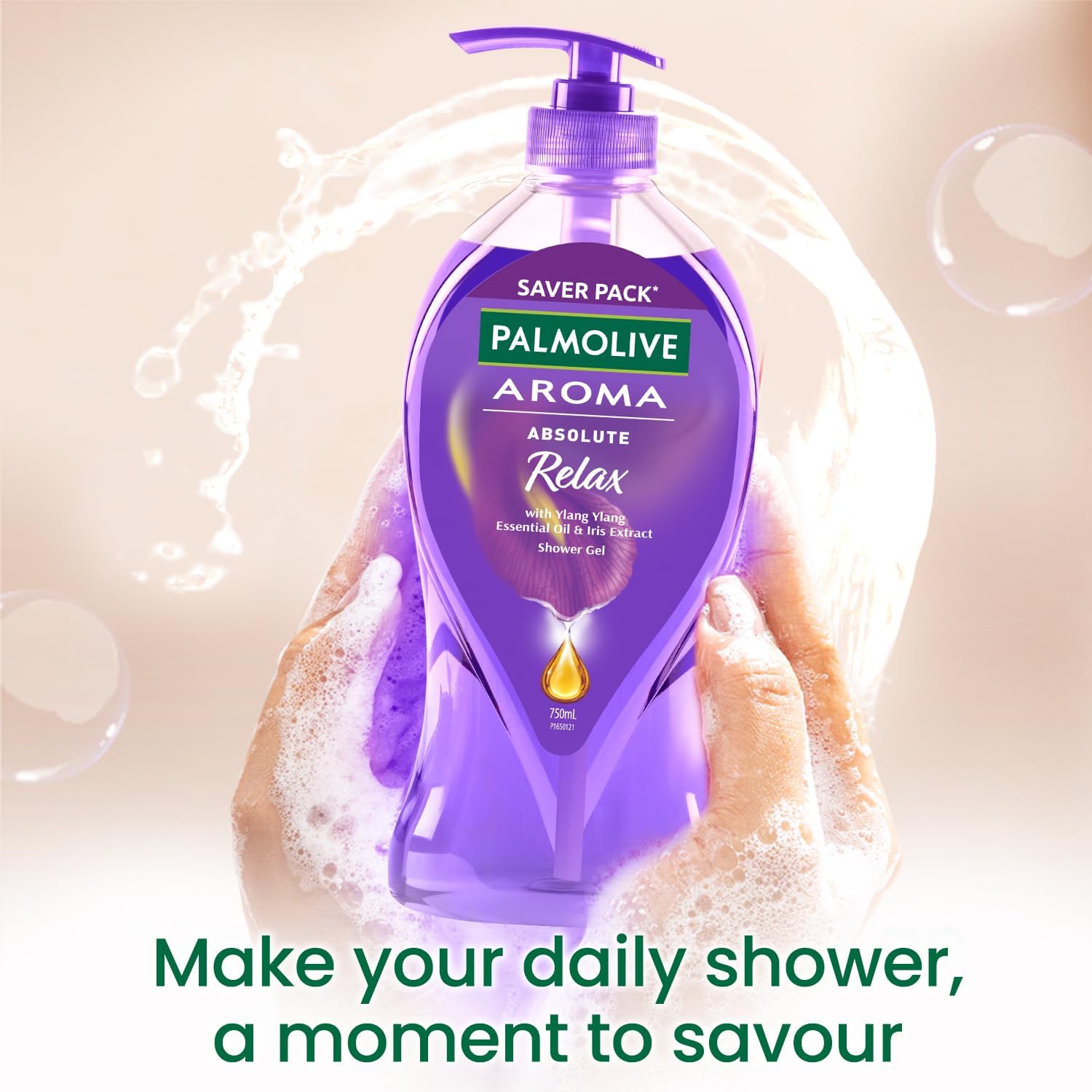 Palm'olive Aroma Absolute Relax Body Wash for Women & Men - 750ml Shower Gel with 100% Natural Ylang Ylang Essential Oil & Iris Extracts | pH Balanced, Soft & Smooth Skin | Single Pump Bottle | Perfect for Daily Shower, Spa & Relaxation at Home