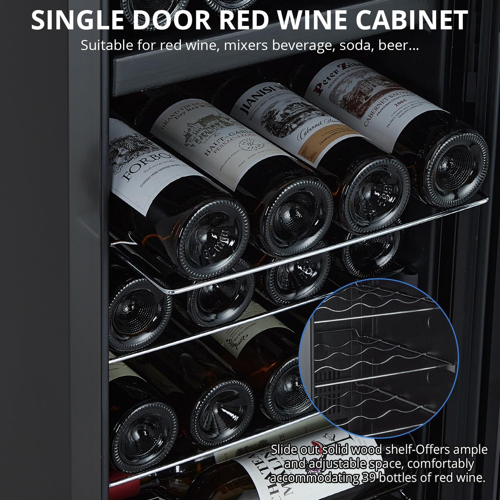 GARVEE 39 Bottle Wine Cooler Refrigerator - Compressor Wine Cellar with Digital Temperature Control (41°F-64°F), Dual Layer Glass Door, LED Lighting, Compact Design for Red, White, Champagne & Sparkling Wines - Perfect for Home, Office, Bar, and Restaurant Use