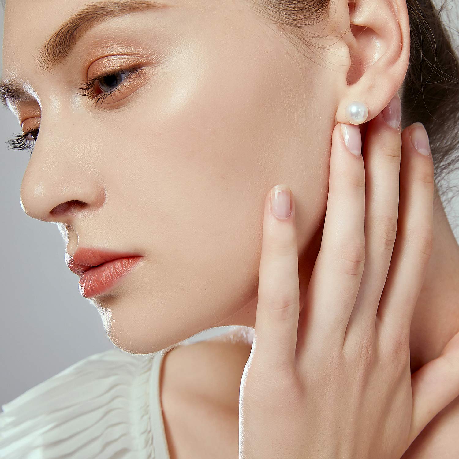 JORA Sterling Silver White Button Freshwater Cultured Pearl Stud Earrings for Women - Elegant Gift for Birthday, Anniversary & Special Occasions