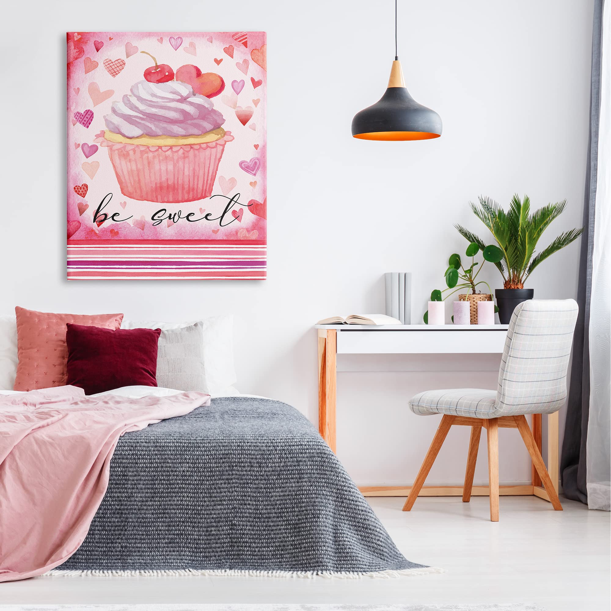 Stupell Industries Romantic Hearts Cupcake Canvas Wall Art - Sweet Love Decor by ND Art | Perfect for Bedroom, Kitchen & Valentine's Day Gift