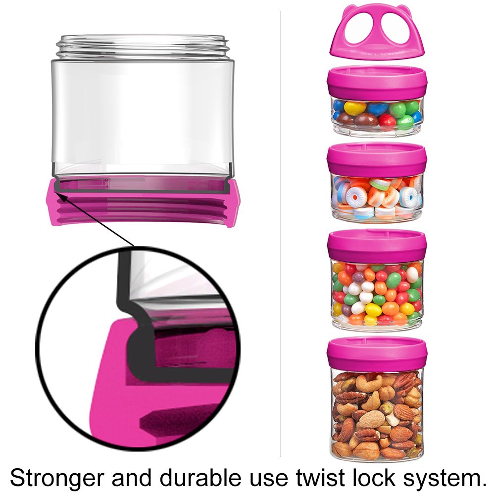 Besthouse 4-Piece Twist Lock Stackable Food Storage Containers - 31oz BPA-Free Snack Jars for Milk Powder, Protein Powder, Cereal & Travel Snacks | Airtight Kitchen & Pantry Organization | Perfect for Camping, Office & Baby Formula Storage (Burgundy)