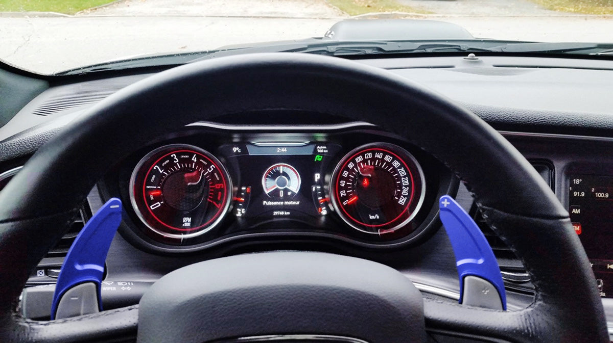 High-Quality Blue CNC Billet Steering Wheel Paddle Shifter Extension Cover for Dodge & Chrysler - Perfect for Racing & Performance Driving