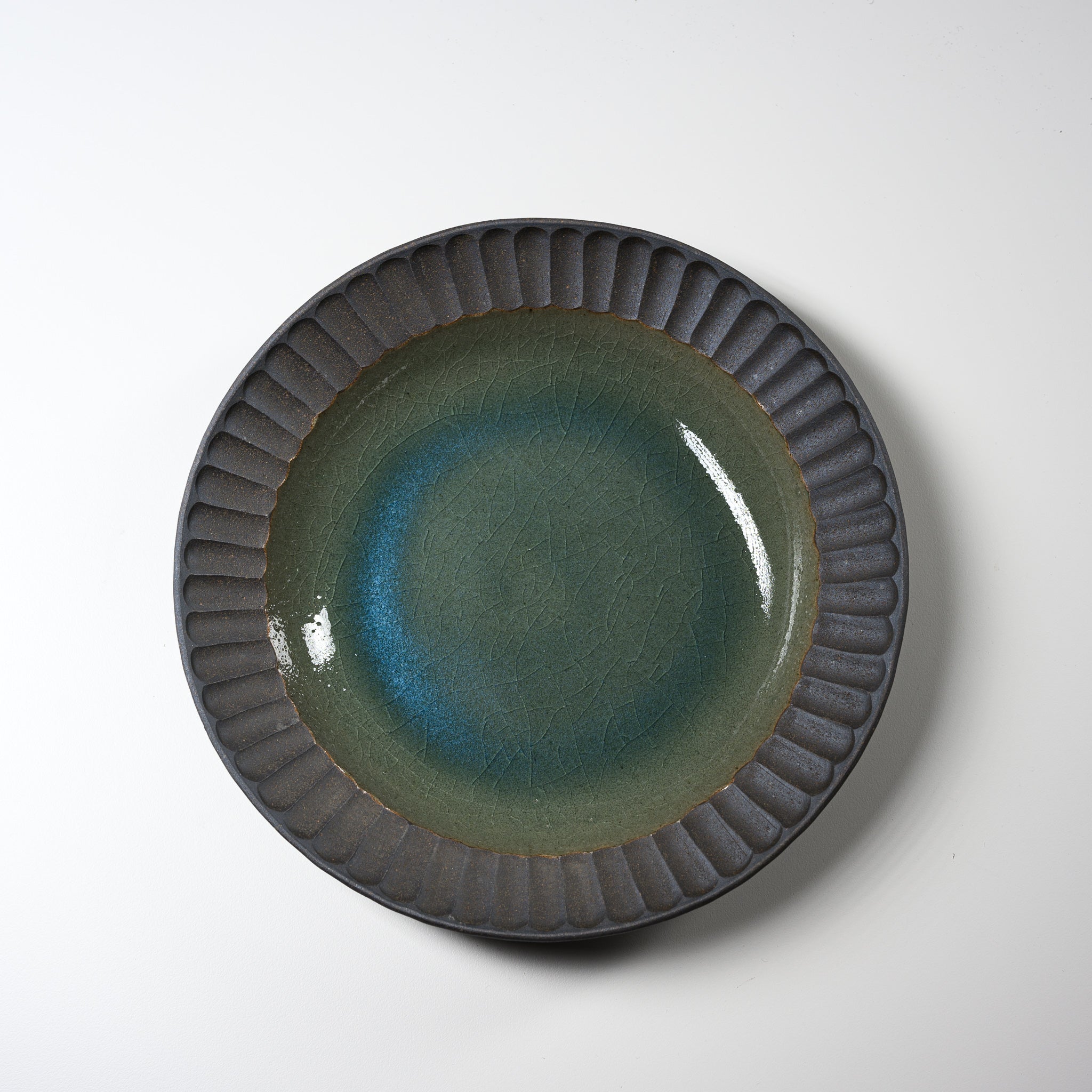 Wakasama Kiln Ceramic Jade Shallow Bowl - 24cm Handcrafted Pottery for Japanese Tea Ceremony, Sushi Serving & Home Decor