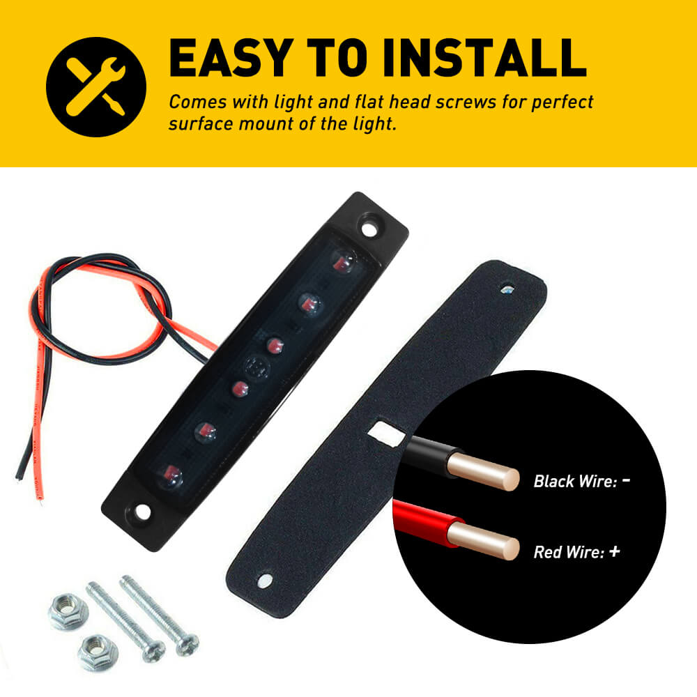 3.9 Inch Slim LED Side Marker Lights - 6 Super Bright LEDs, Smoked Lens for Trucks, Trailers, RVs & Spare Tire Covers (Pack of 10) - Waterproof & Durable for Night Driving, Parking Safety & Vehicle Visibility