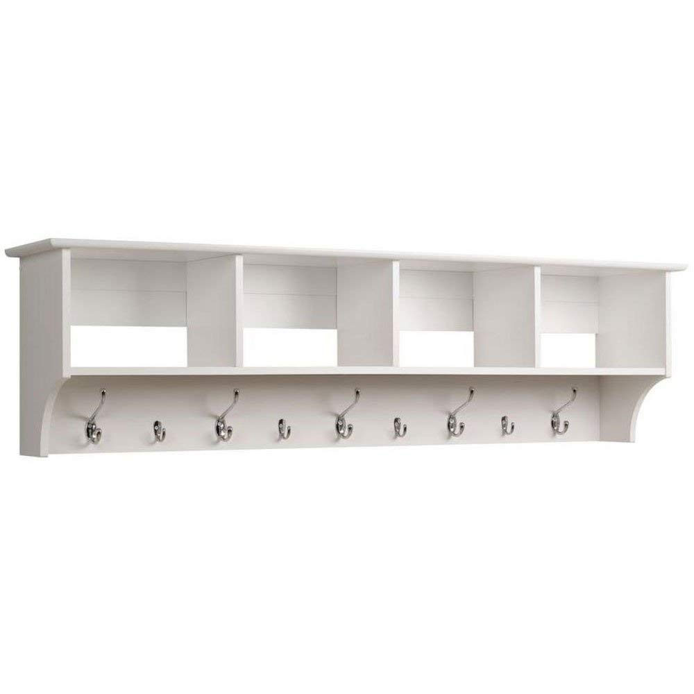 Prepac 60 Inch Wide Wall Mounted Entryway Shelf Organizer - White Finish for Hallway, Living Room & Bedroom Storage