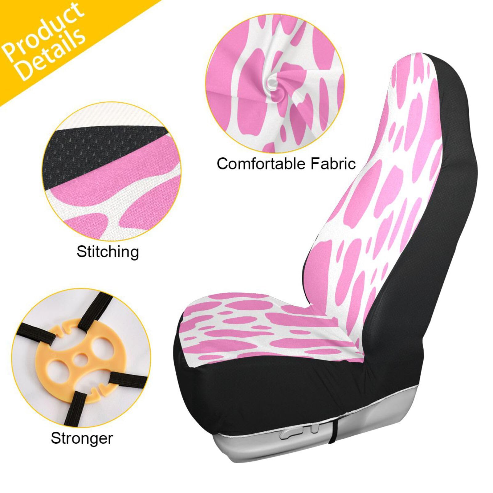 Pink Cow Print Non-Slip Water Resistant Breathable Car Seat Cover Protector - Universal Fit for SUV, Auto, Truck (1 Pack) - Perfect for Road Trips, Daily Commute & Pet Protection