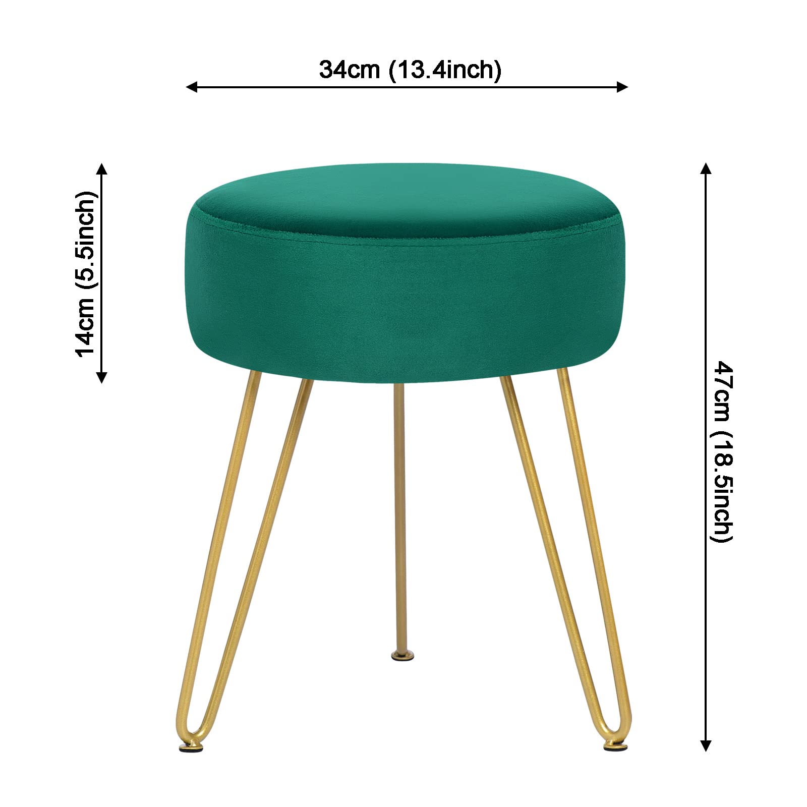 GERANT Velvet Round Ottoman Stool - Multifunctional Upholstered Footrest & Side Table with Golden Metal Legs - Modern Dressing Stool for Living Room, Bedroom, Vanity (Teal) | Perfect for Makeup Area, Reading Nook & Lounge Seating