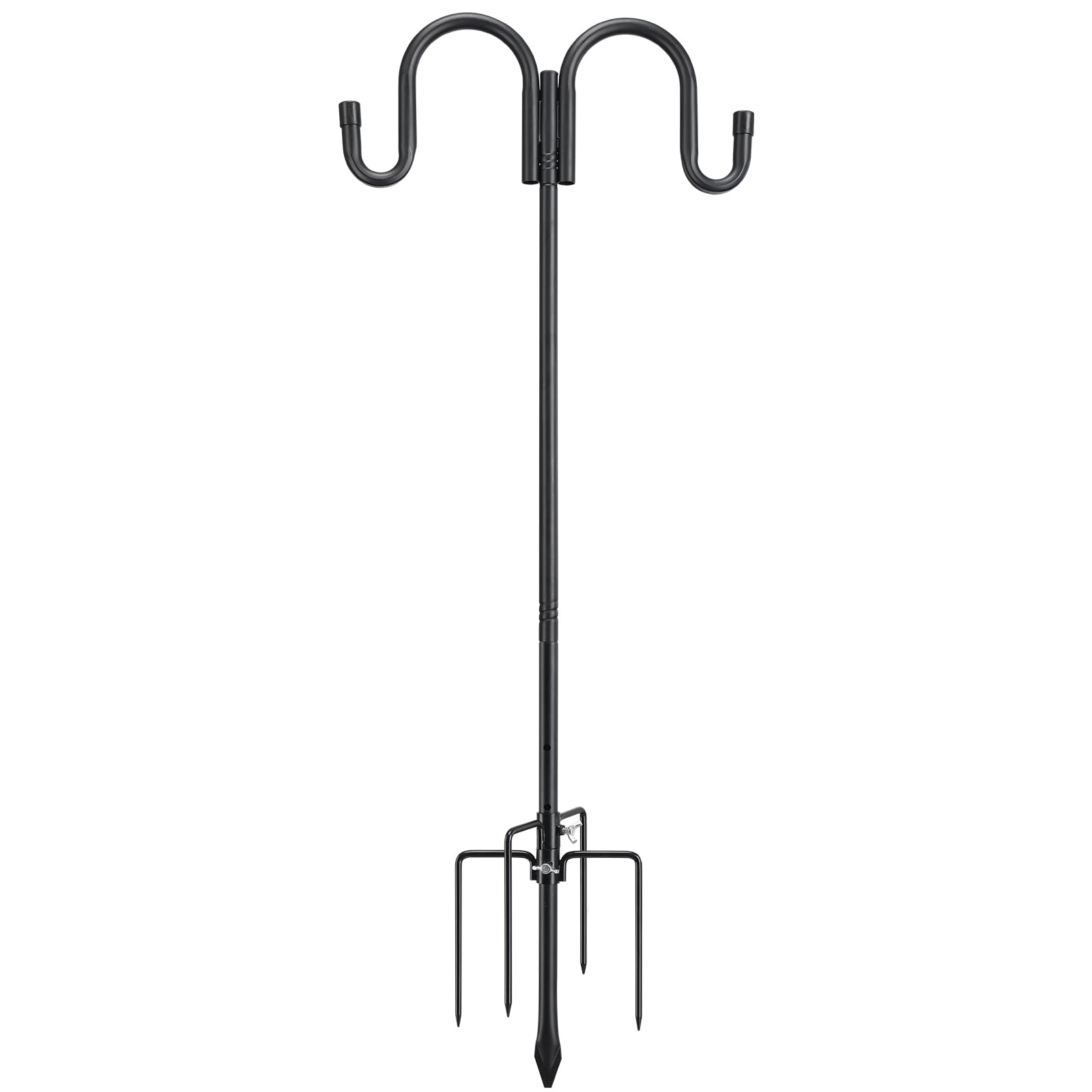 78 Inch Heavy Duty Black Double Shepherd's Hook - Adjustable Bird Feeder Pole with 5-Prong Base - Rustproof Outdoor Hanging Stand for Hummingbird Feeders, Solar Lights, Lanterns & Flower Baskets - Perfect for Garden, Patio and Backyard Decor
