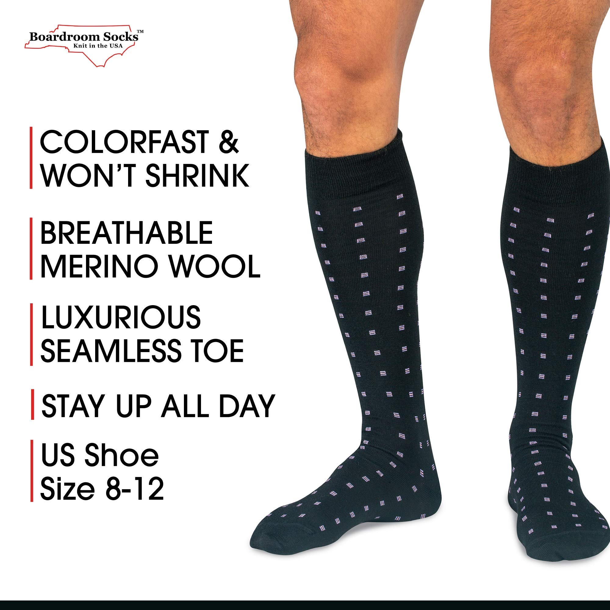 Premium Merino Wool Over-the-Calf Dress Socks for Men - Breathable, Comfortable & Stylish Patterned Socks - Perfect for Business, Formal Events & Cold Weather Wear