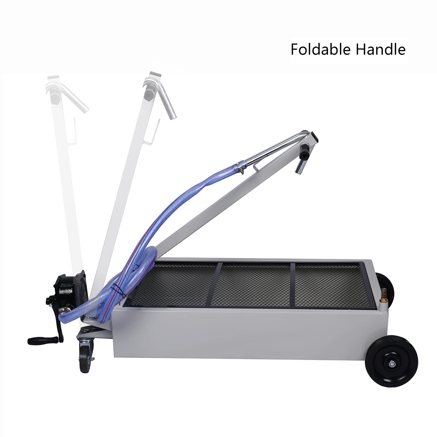 15 Gallon Oil Drain Pan with Manual Pump - Low Profile Portable Oil Change Tank with 7' Hose & Swivel Wheels for SUV, Truck, Car - Perfect for DIY Oil Changes at Home or Garage