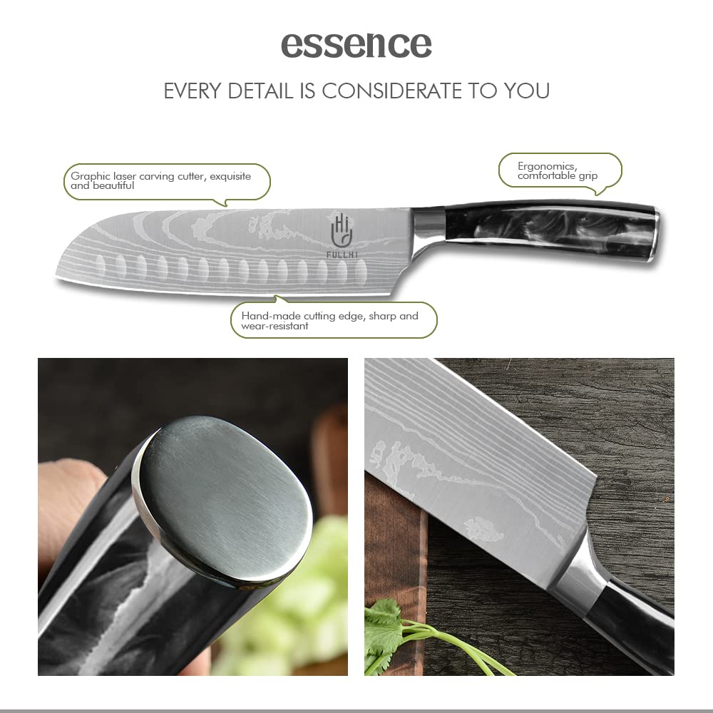 Premium 14-Piece Japanese Knife Set - German Stainless Steel Kitchen Knives by FULLHI - Perfect for Professional Chefs & Home Cooking Enthusiasts