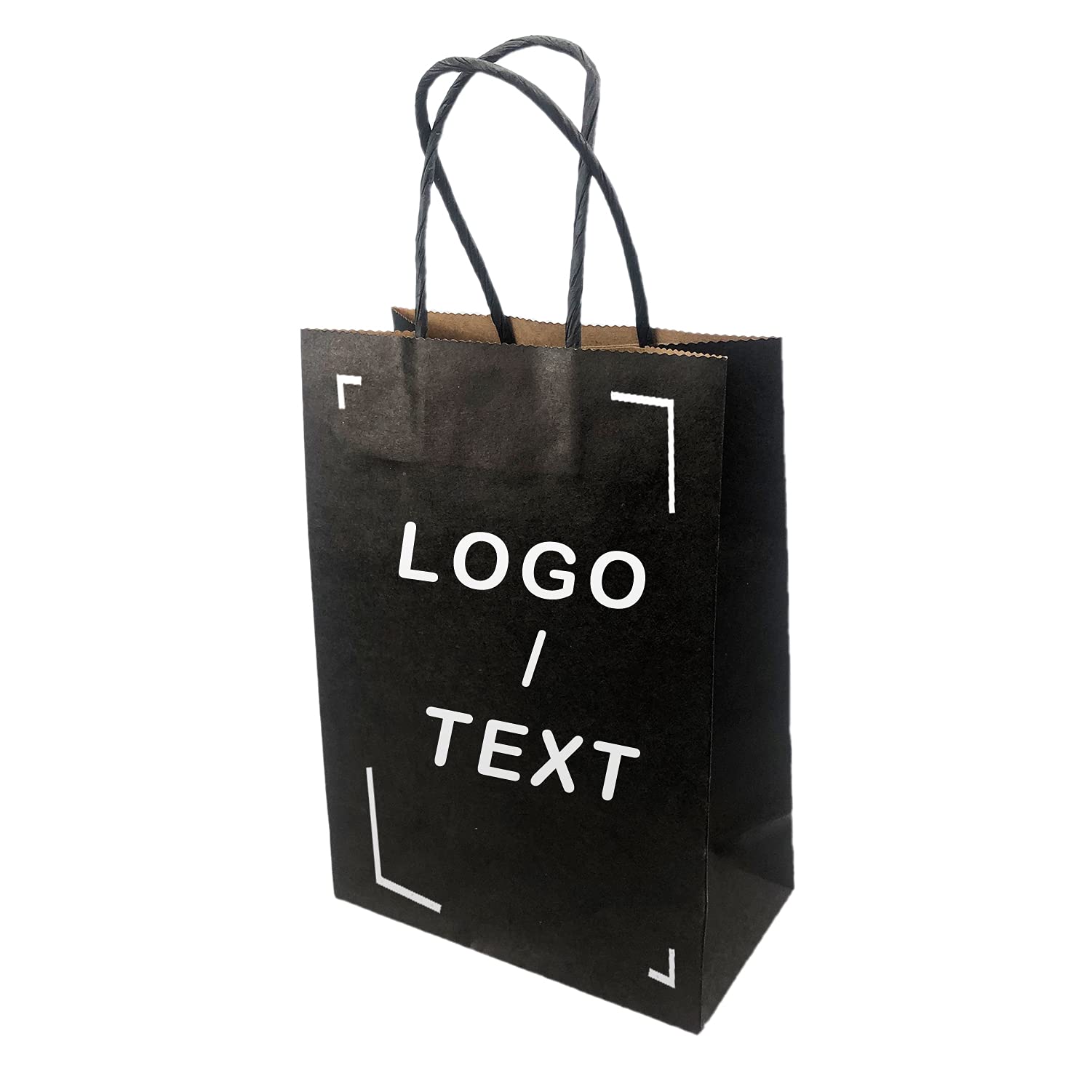 100 Pcs Custom Printed Kraft Paper Bags - 5.91x3.15x8.27 Inch Eco-Friendly Shopping Bags for Retail, Parties, Gifts & Supermarkets | Reusable Merchandise & Grocery Bags