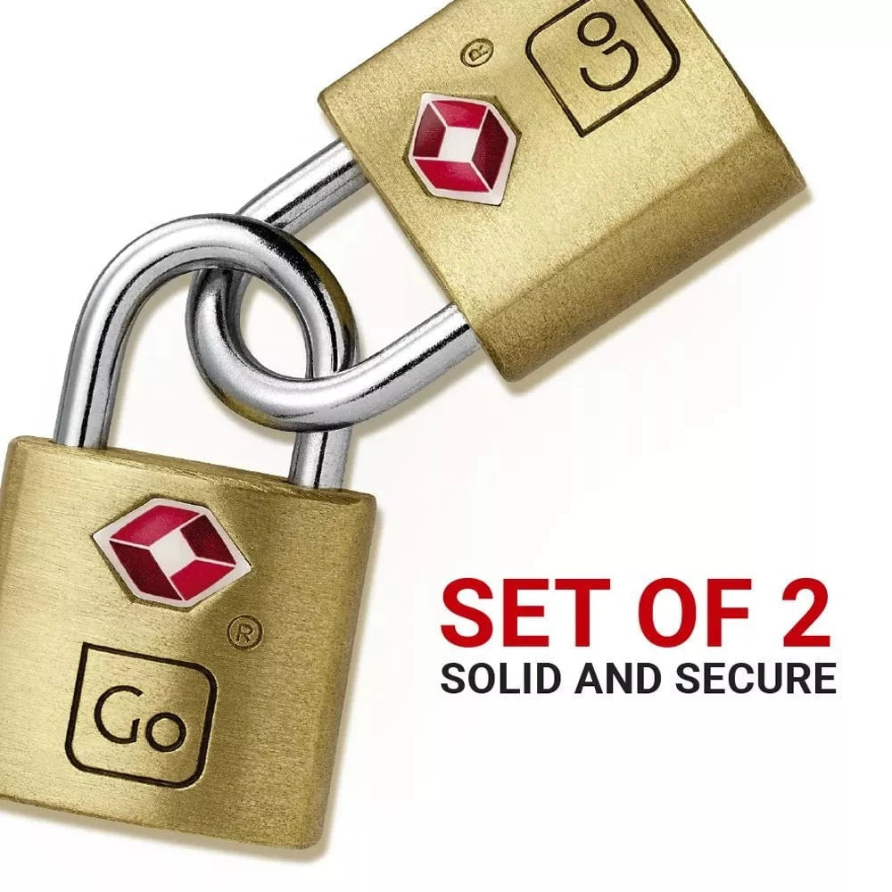 Go Travel Classic Brass Key Twin Padlocks TSA Approved - Secure Luggage, Backpacks & Suitcases for Travel, Gym & Storage