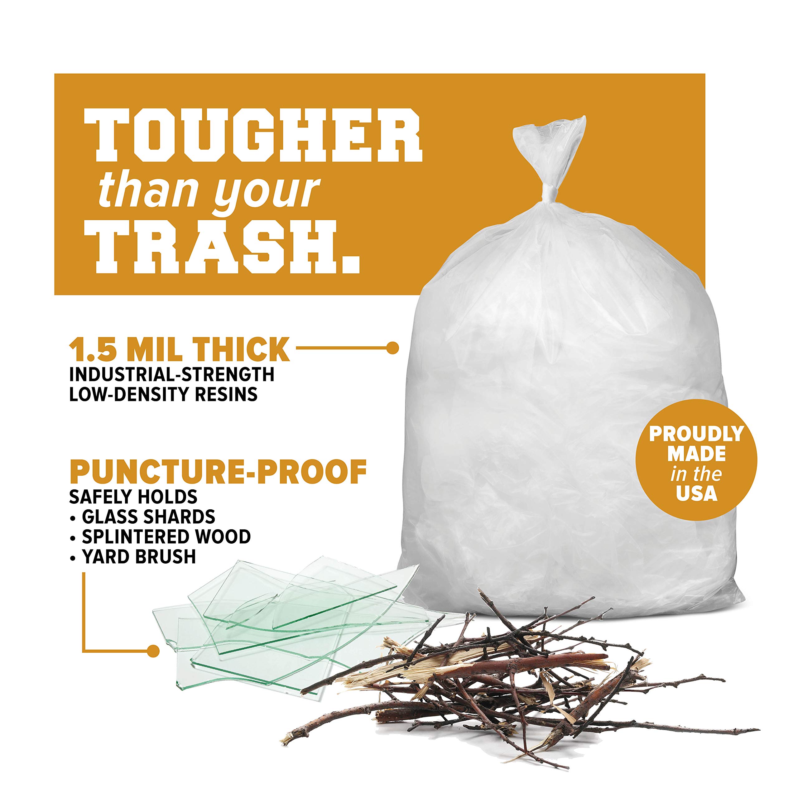 Heavy Duty 64-65 Gallon Clear Trash Bags - 1.5 Mil Thick Plastic Garbage Can Liners for Toter (50