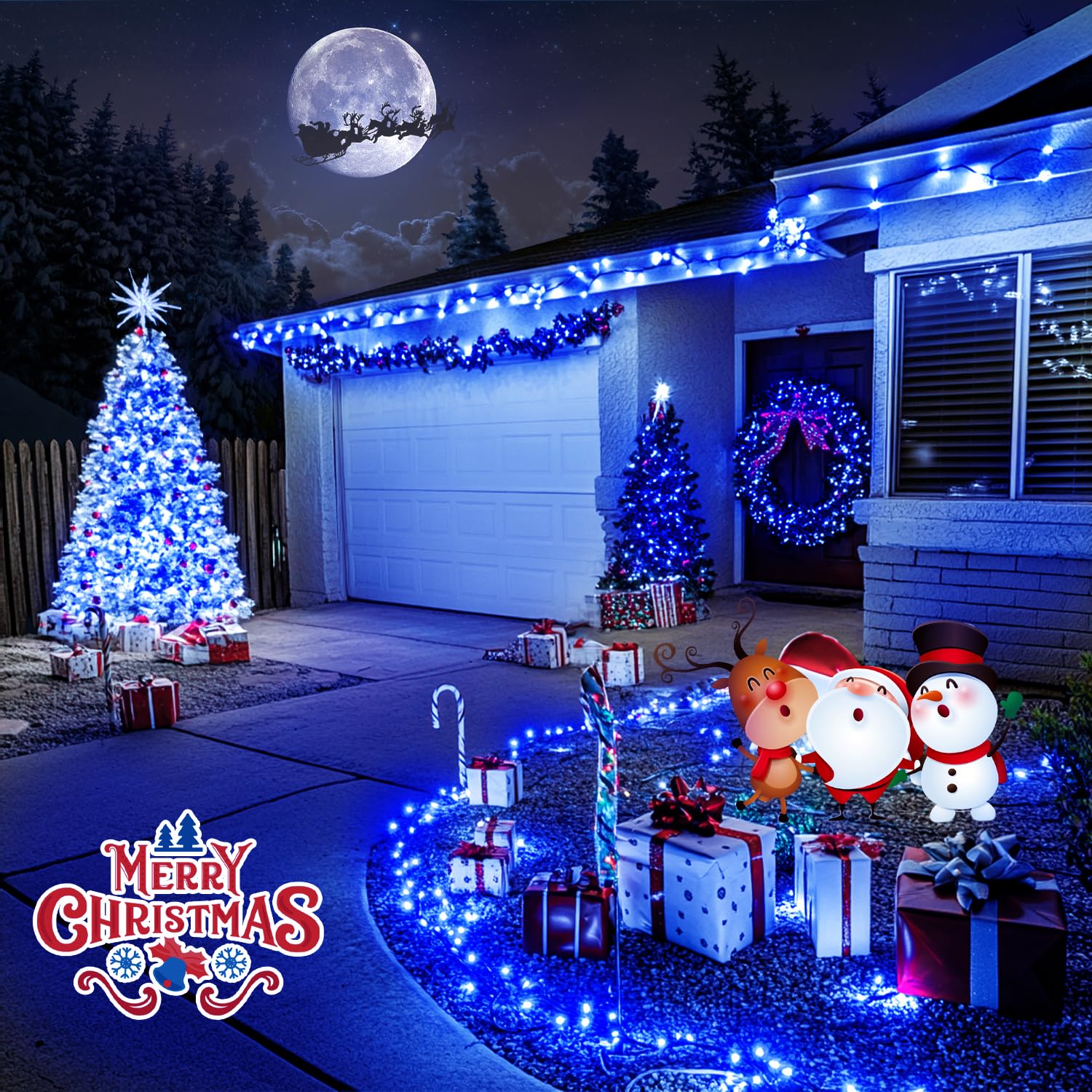 JMEXSUSS 200 LED Blue Christmas Lights Outdoor - 66ft Expandable Waterproof String Lights with Green Wire & 8 Lighting Modes - Perfect for Christmas Tree, Party, Halloween, Indoor and Outdoor Holiday Decorations