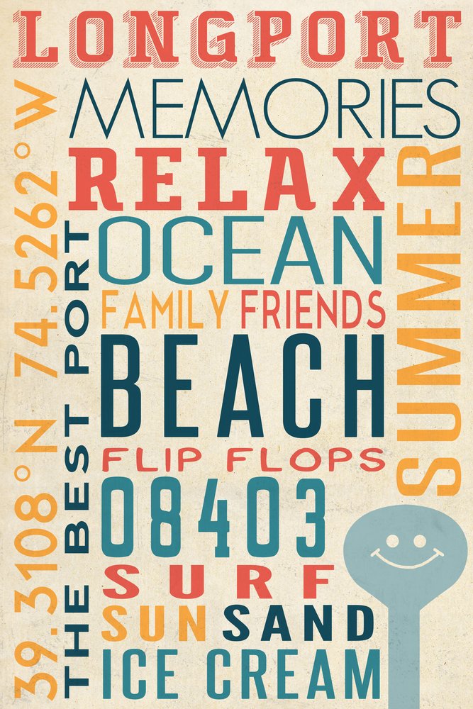 Lantern Press Longport New Jersey Typography Art - 16x24 Wrapped Canvas Wall Decor for Living Room, Bedroom & Office