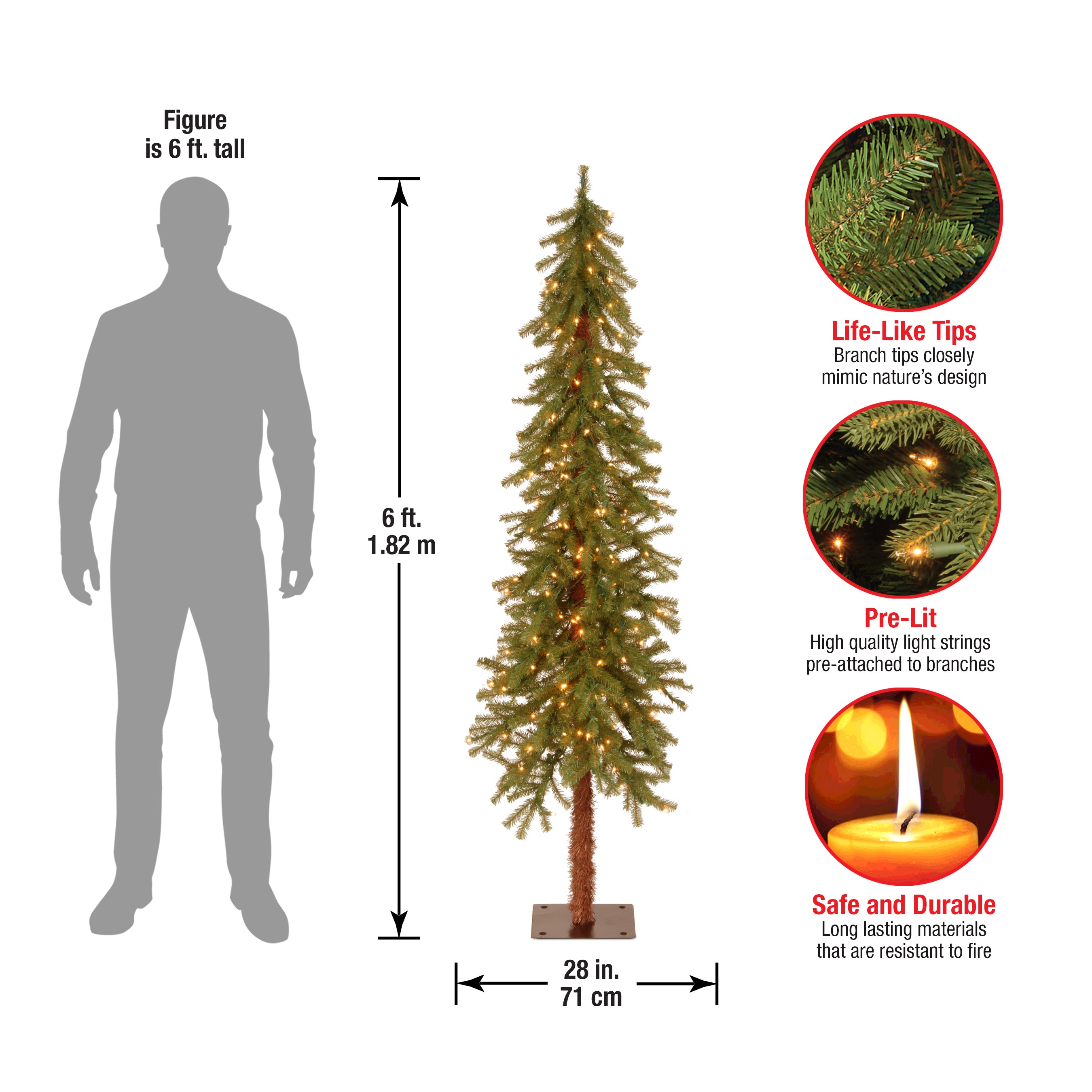 6 ft. Pre-Lit Artificial Hickory Cedar Christmas Tree with 200 Clear LED Lights - Perfect for Holiday Home Decor, Living Room, Office & Party Decorations