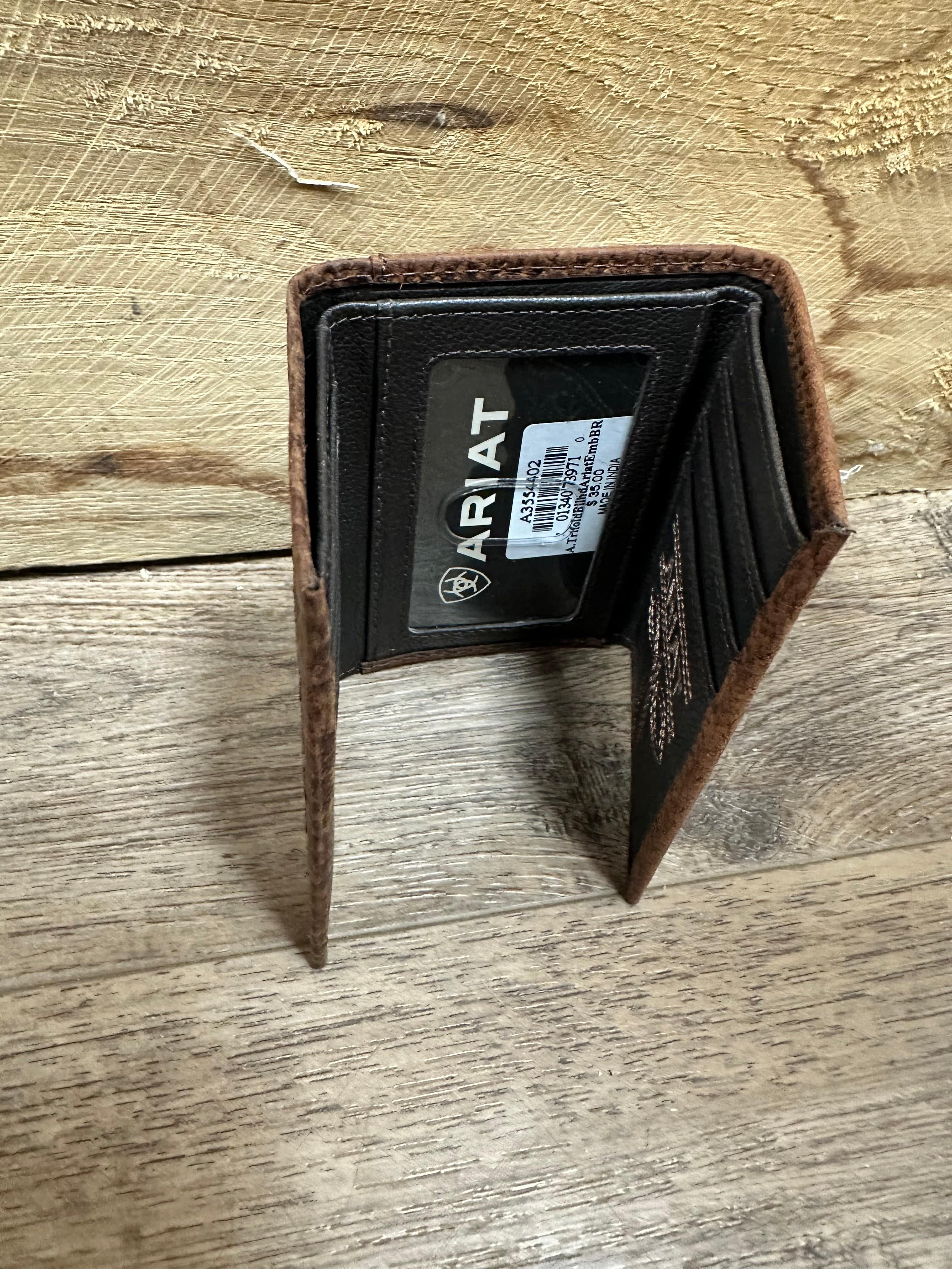 Ariat Genuine Bullhide Leather Rodeo & Trifold Wallet with Shield Logo - Perfect for Cowboy Boots, Western Wear & Everyday Carry