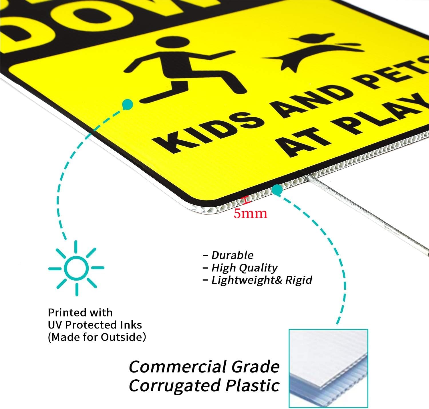 2 Pack Slow Down Signs for Kids & Pets - Double Sided 16''x12'' Corrugated Plastic Yard Signs with Metal H-Stakes, Weather Resistant & Easy to Install | Perfect for Play Areas, School Zones & Neighborhood Safety