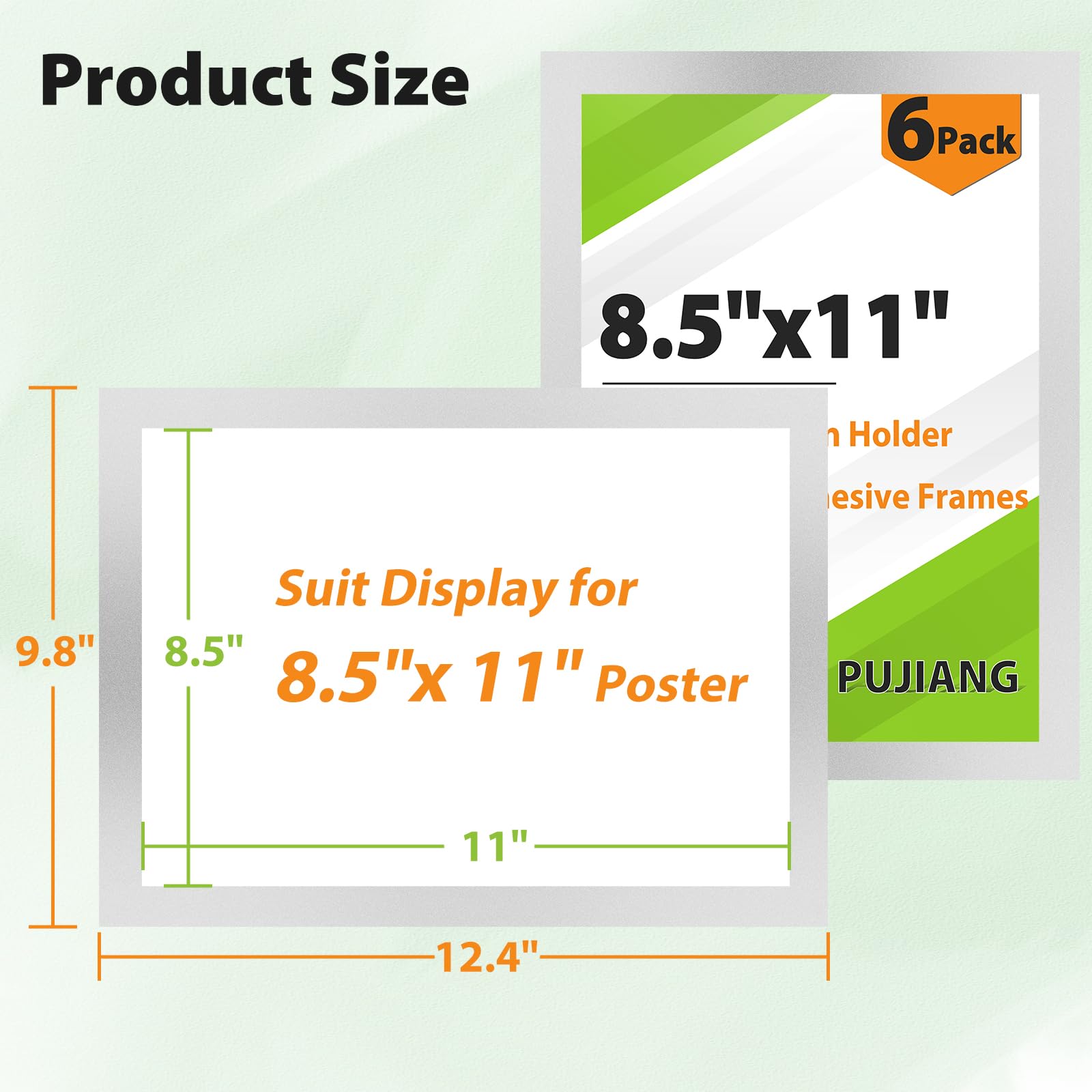 8.5x11 Inch Magnetic Sign Holder - 6 Pack Reusable Adhesive Frames for Walls, Fridge, Whiteboard & Windows - Double Sided Display for Signs, Photos & Documents - Perfect for Offices, Retail Stores & Home Organization