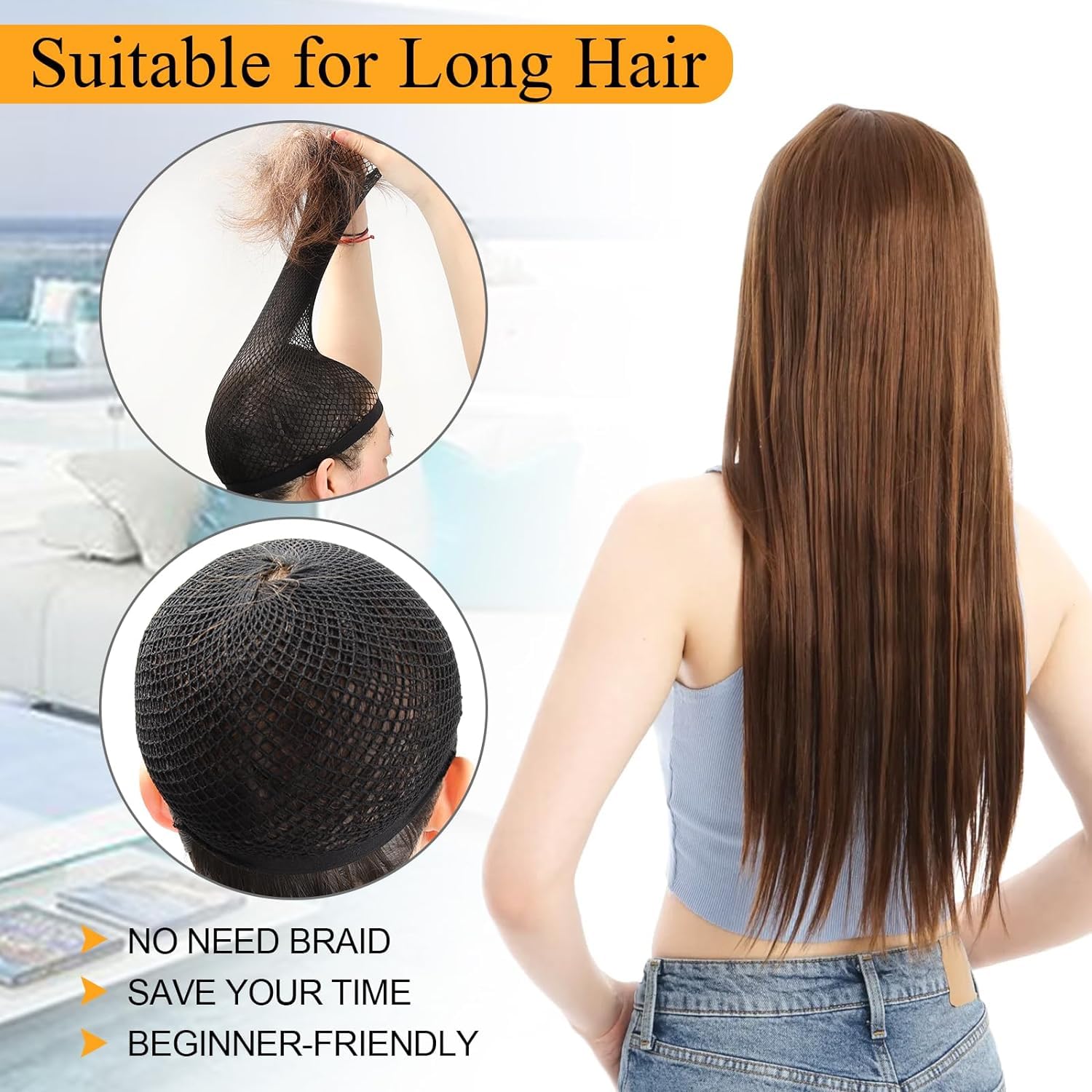 BAERFIT Women's Breathable Mesh Wig Cap for Long Hair - 2 Pack Black Fishnet Snood Hair Net for Weaving & Styling - Perfect for Wig Making, Cosplay, and Daily Hair Protection