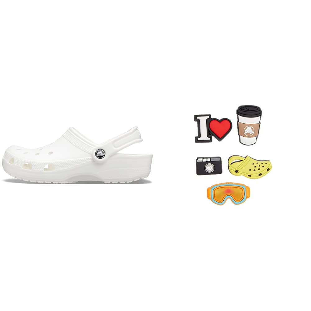Crocs Classic Clogs for Men & Women with 5-Pack Jibbitz Charms - Comfortable Slip-On Shoes for Travel, Work & Outdoor Activities