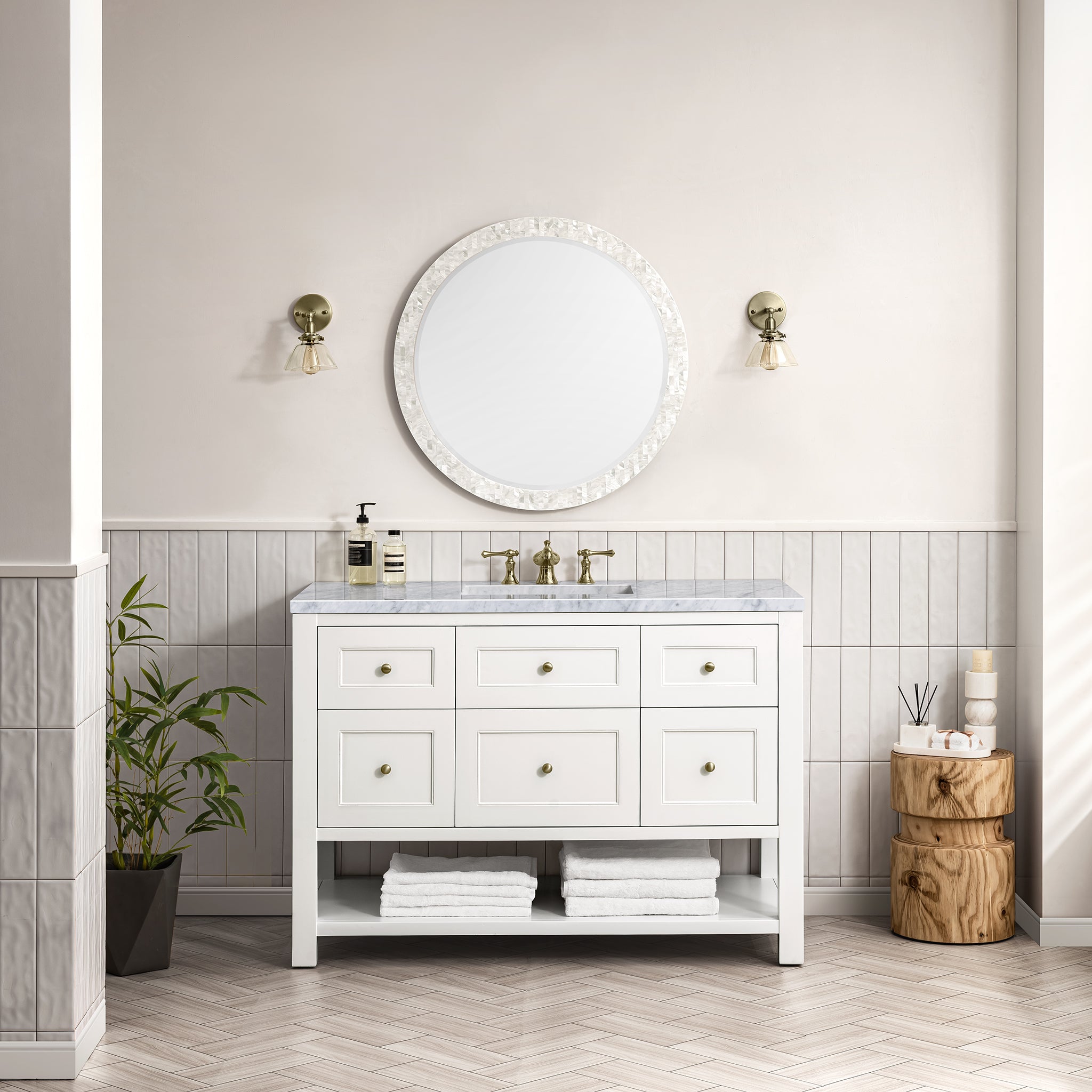 Breckenridge 48 Inch Single Bathroom Vanity Set with 3CM Carrara Marble Top in Bright White - Perfect for Modern Master Bathrooms & Powder Rooms