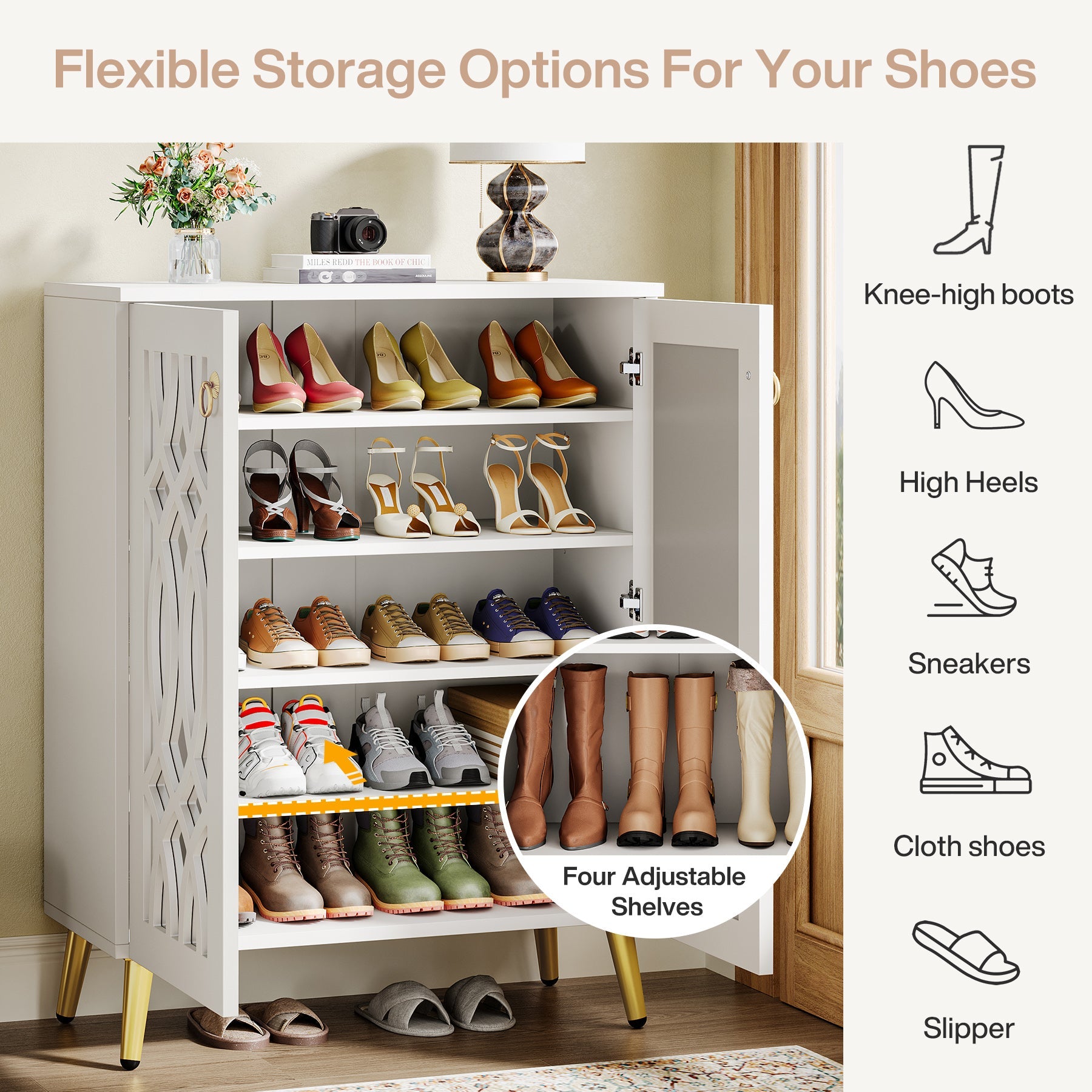 5-Tier Shoe Cabinet with Mirror - Space Saving Shoe Rack Organizer for 25 Pairs - Perfect for Bedroom, Closet & Entryway Storage
