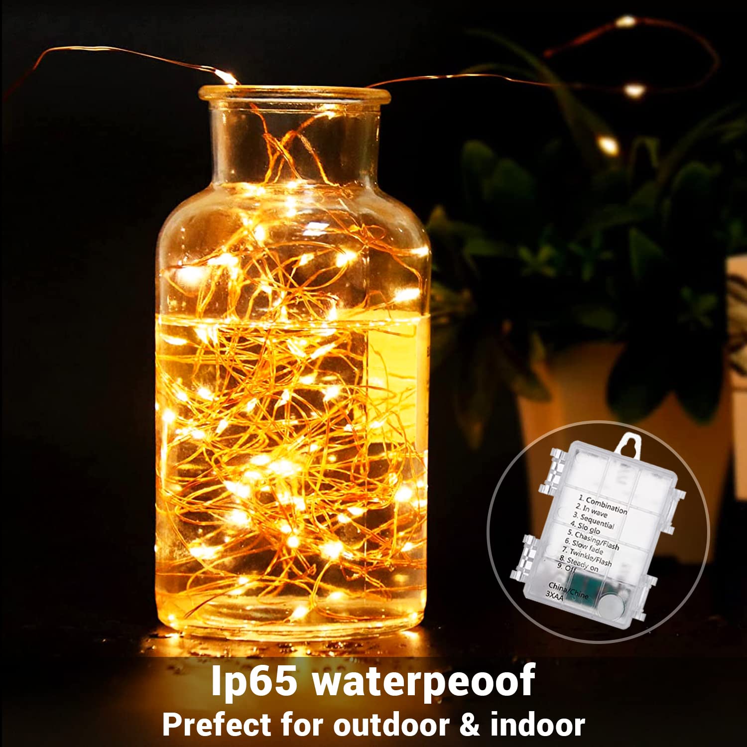 2 Pack 200 LED Fairy Lights Battery Operated String Lights with Remote & 8 Modes - 33FT Waterproof Copper Wire Twinkle Lights for Christmas, Wedding, Party, Garden, Patio, Bedroom, Outdoor & Indoor Decor (Warm White)