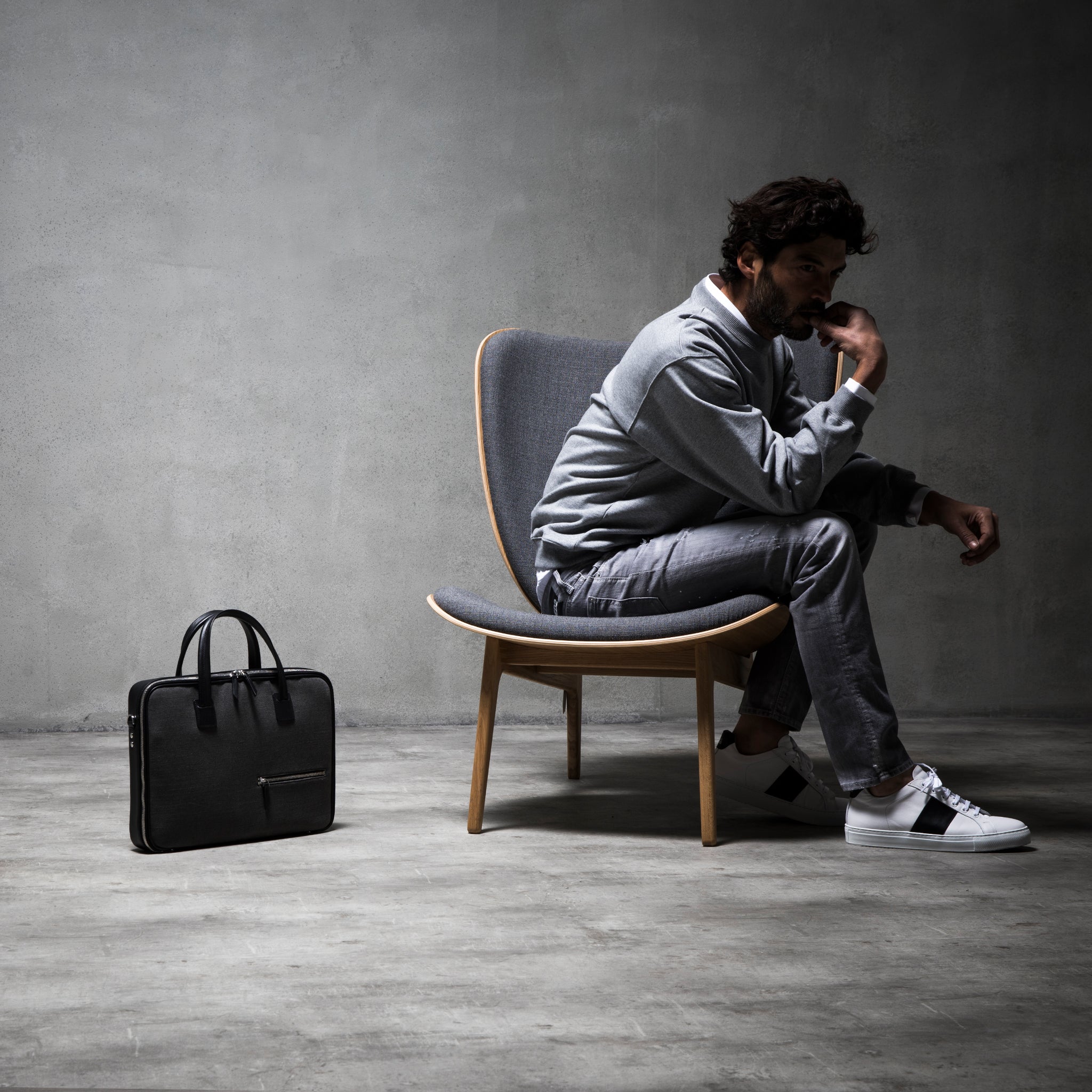 DIEGO Gray Toile & Black Leather Crossbody Bag - Stylish and Durable for Work, Travel, and Everyday Use
