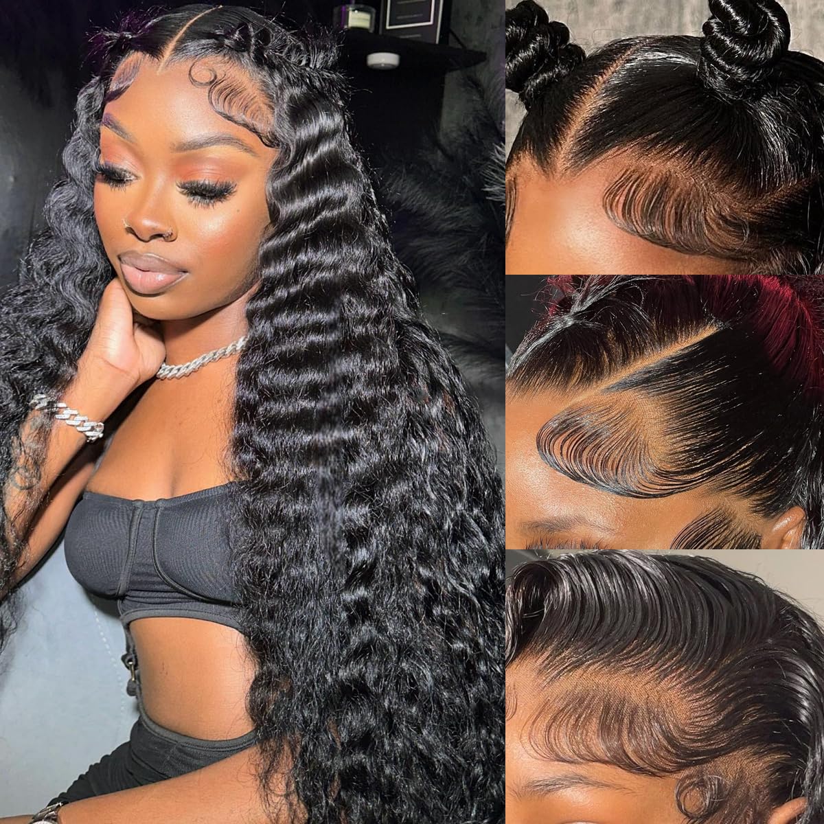 32 Inch 13x6 HD Lace Front Wig Human Hair - Deep Wave Curly Glueless Lace Frontal Wig for Women, Pre-Plucked 180 Density Natural Black Color | Perfect for Daily Wear, Cosplay & Special Occasions
