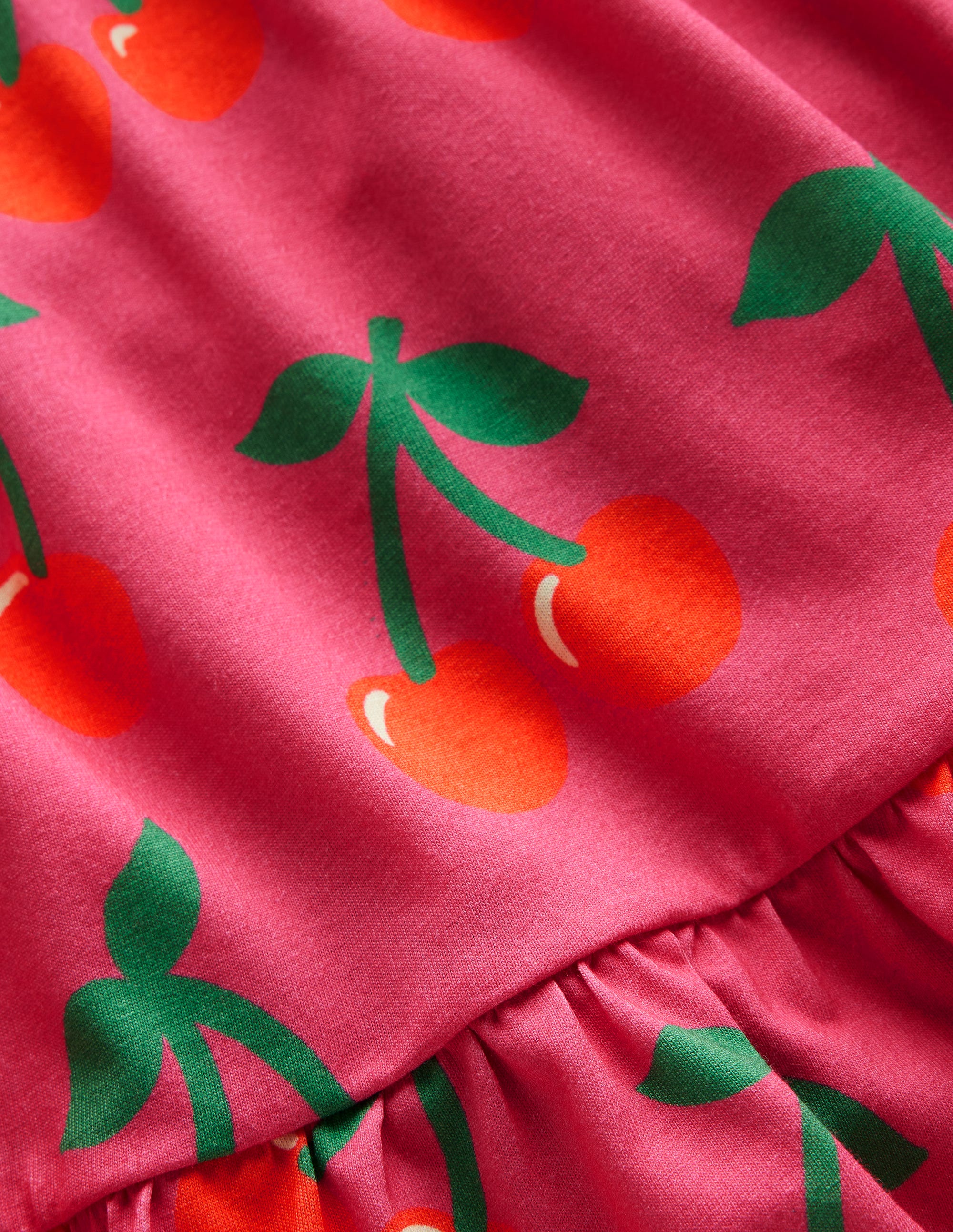 Ariel Twirly Jersey Dress - Sorbet Pink with Cherry Print | Flowy Summer Dress for Women | Perfect for Beach, Parties & Casual Outings