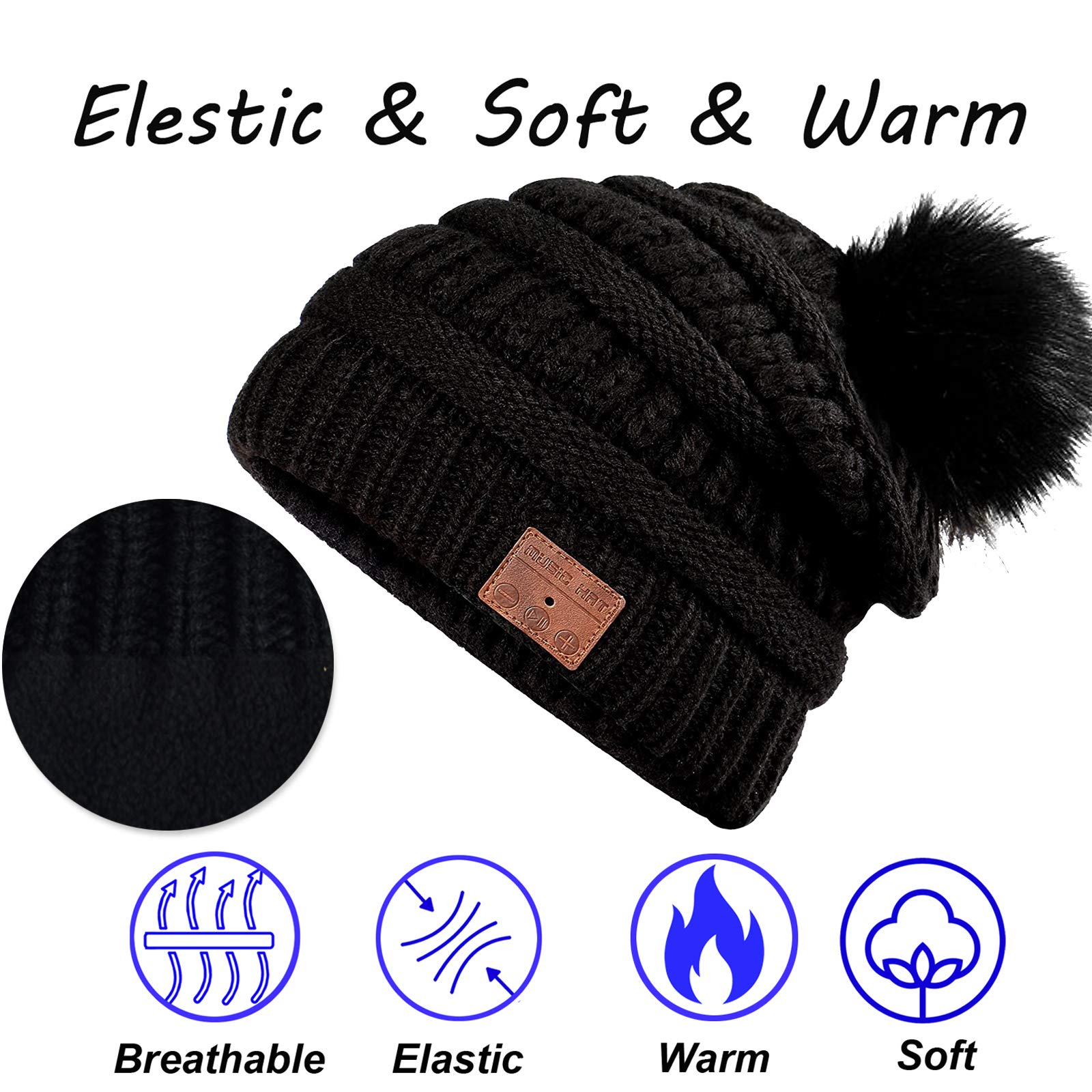 Wireless Music Beanie Hat for Women - Bluetooth Headphones with Built-in Mic & Speakers - Warm Winter Knit Cap for Sports, Running, Skiing & Outdoor Activities