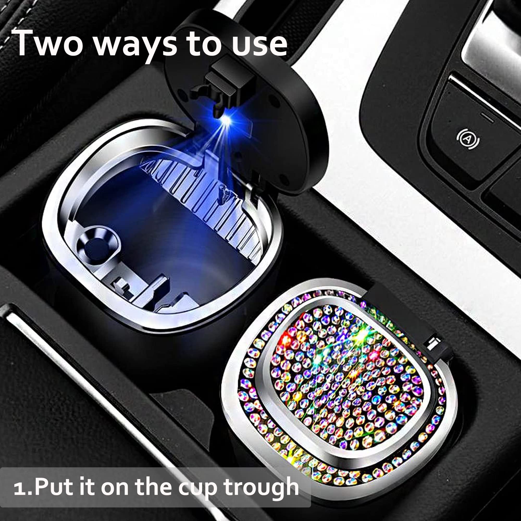 Blue LED Smokeless Car Ashtray with Lid - Auto Cup Holder Cigarette Ashtray for Women, Silver | Perfect for Road Trips & Smoke-Free Car Interiors