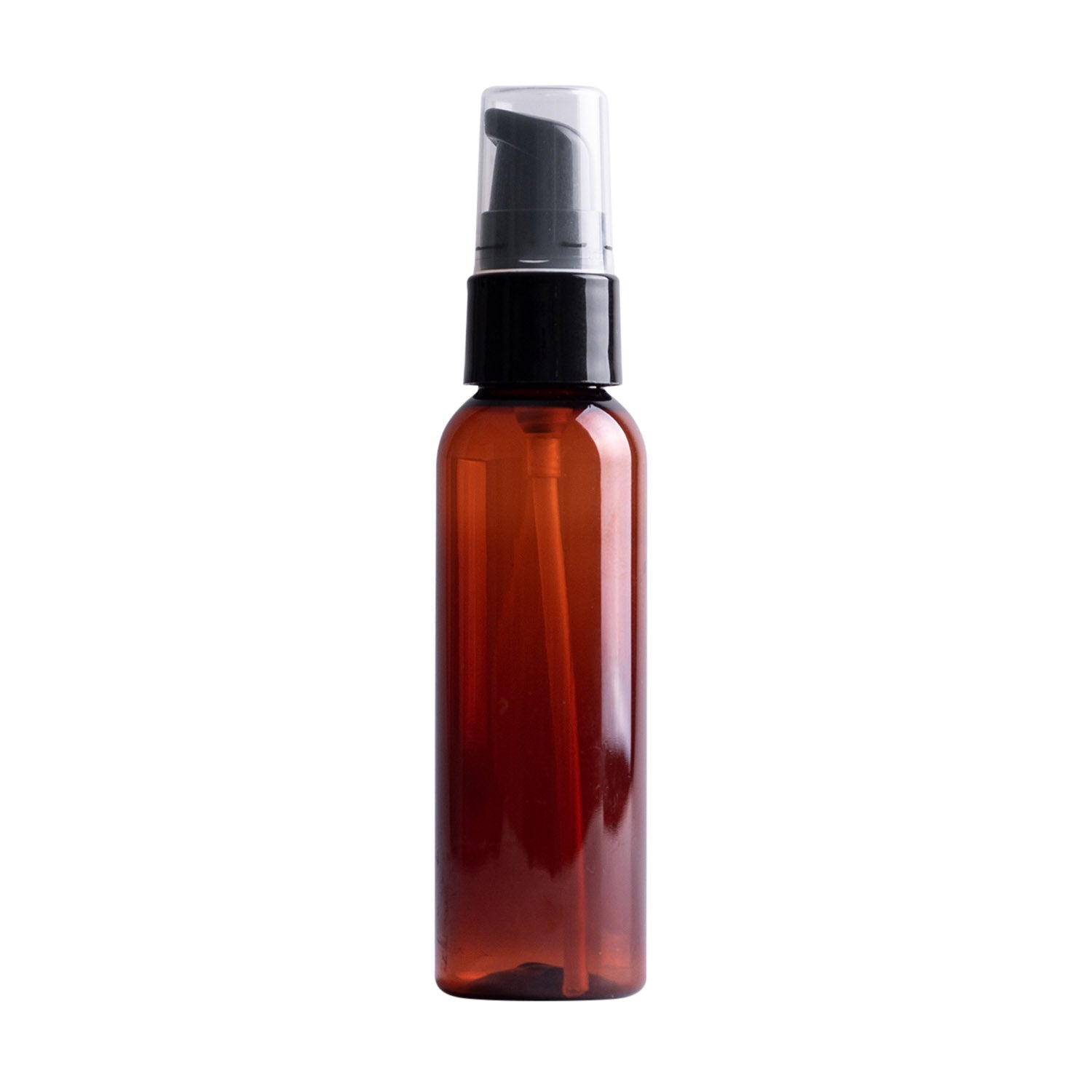 Amber Plastic Bottle with Black Pump - 2oz Travel Size, Refillable & Leak-Proof - Perfect for Essential Oils, Lotions & Liquid Soaps | Home, Gym & Travel Use
