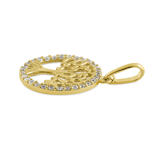 14K Solid Yellow Gold Tree of Life CZ Pendant Necklace for Women - Elegant Cubic Zirconia Jewelry Gift for Birthday, Anniversary & Special Occasions
