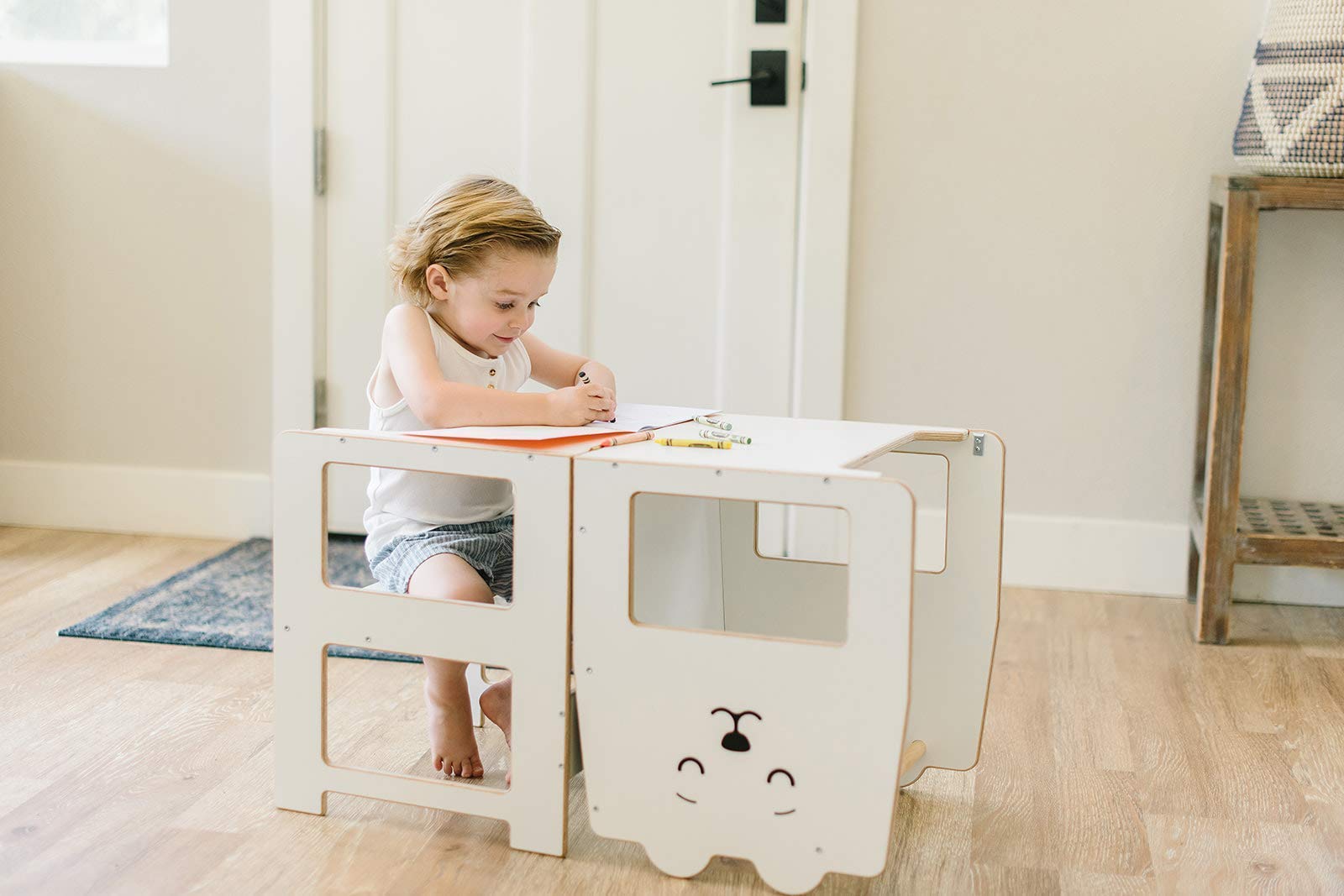 Convertible Kitchen Helper Stool for Toddlers - Adjustable Learning Tower with Blackboard | Safe Step-Up Stool for Kids Baking, Cooking & Learning Activities