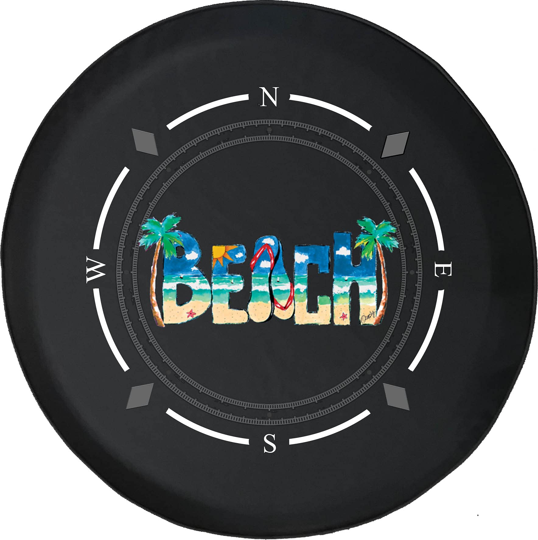 Premium Spare Tire Cover with Compass & Beach Design - Fits SUV, Trailer, RV & More - Durable Wheel Cover for Outdoor Adventures, Road Trips & Camping