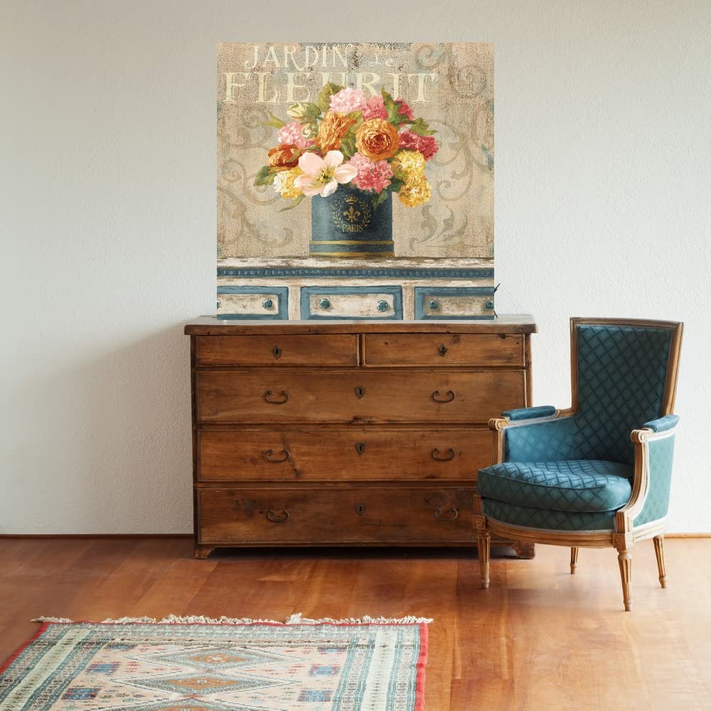Tulips in Teal and Gold Hatbox Canvas Wall Art - 37x37 Inch Ready to Hang Painting for Living Room, Bedroom, Office Decor - Perfect for Home, Kitchen, Bathroom, Dining & Guest Room Wall Decor