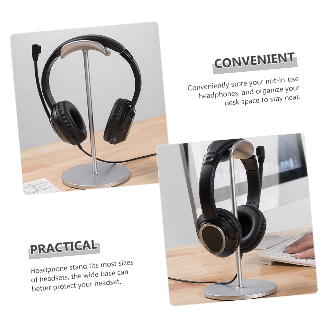 IMIKEYA 2-Pack Mini Headphone Stand - Durable Gaming Desk Headset Holder with Phone Stand | Perfect for Gaming Setup, Office & Home Organization