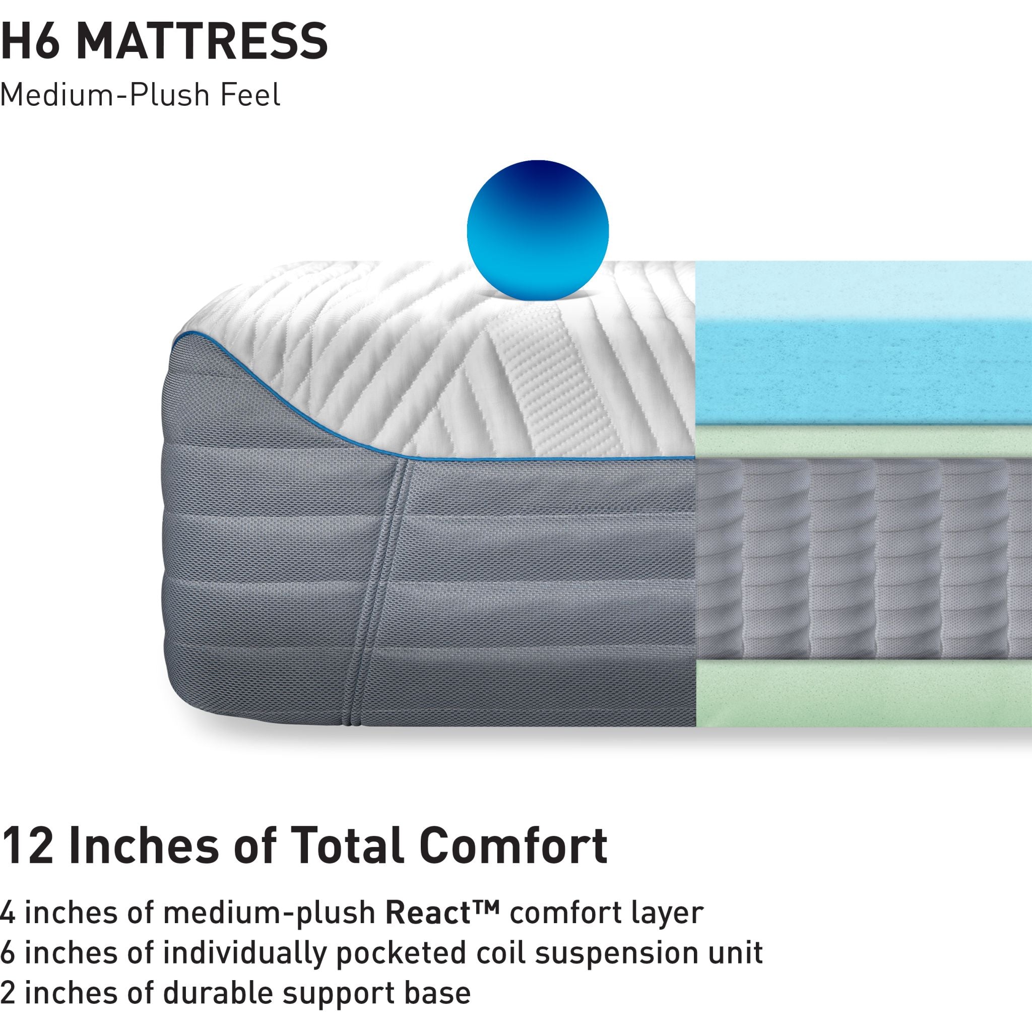 Bedgear H6 12 Performance Hybrid Mattress - Cooling Gel Memory Foam & Pocketed Coils for Back Pain Relief - Perfect for Hot Sleepers & Side/Back Sleepers - Queen Size Bed Mattress for Master Bedroom or Guest Room