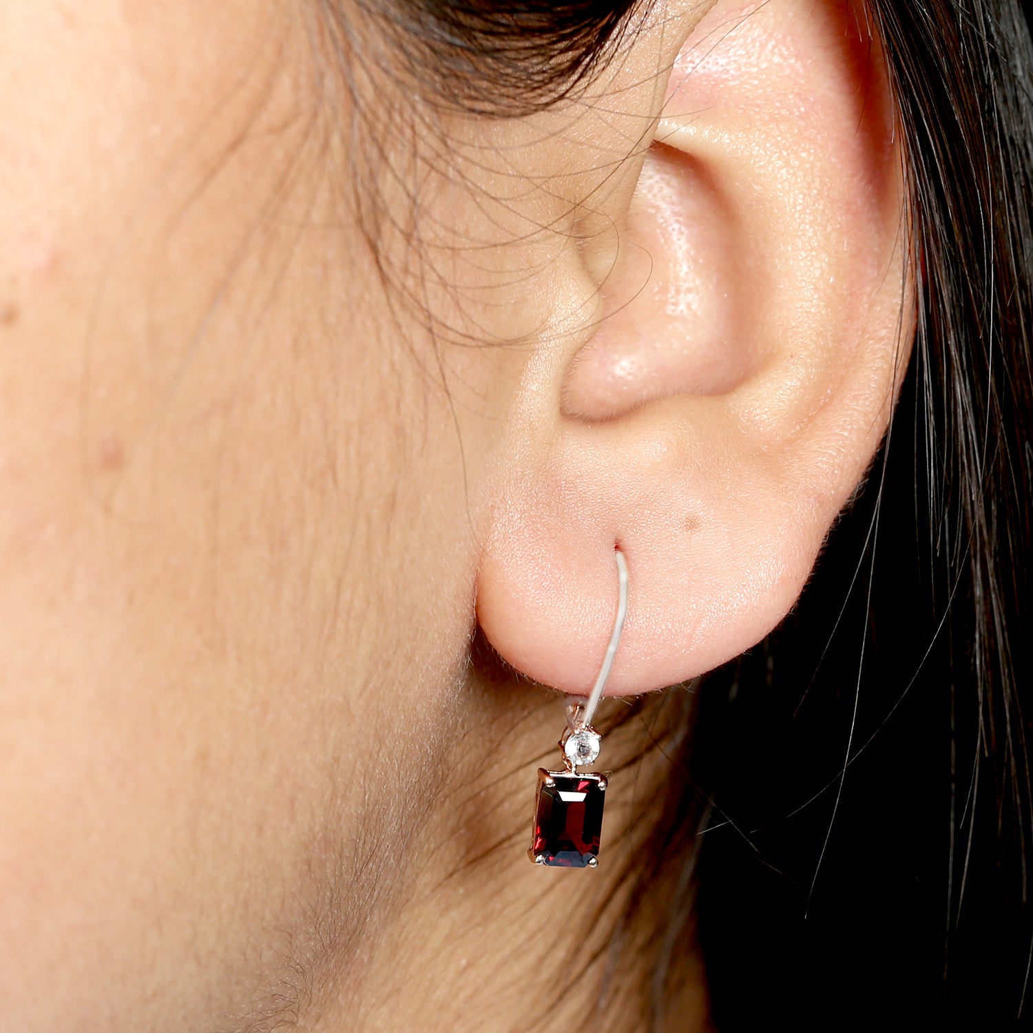 Emerald Cut Garnet 18k White Gold Topaz Earrings - Elegant Jewelry Gift for Women, Perfect for Weddings, Anniversaries & Special Occasions