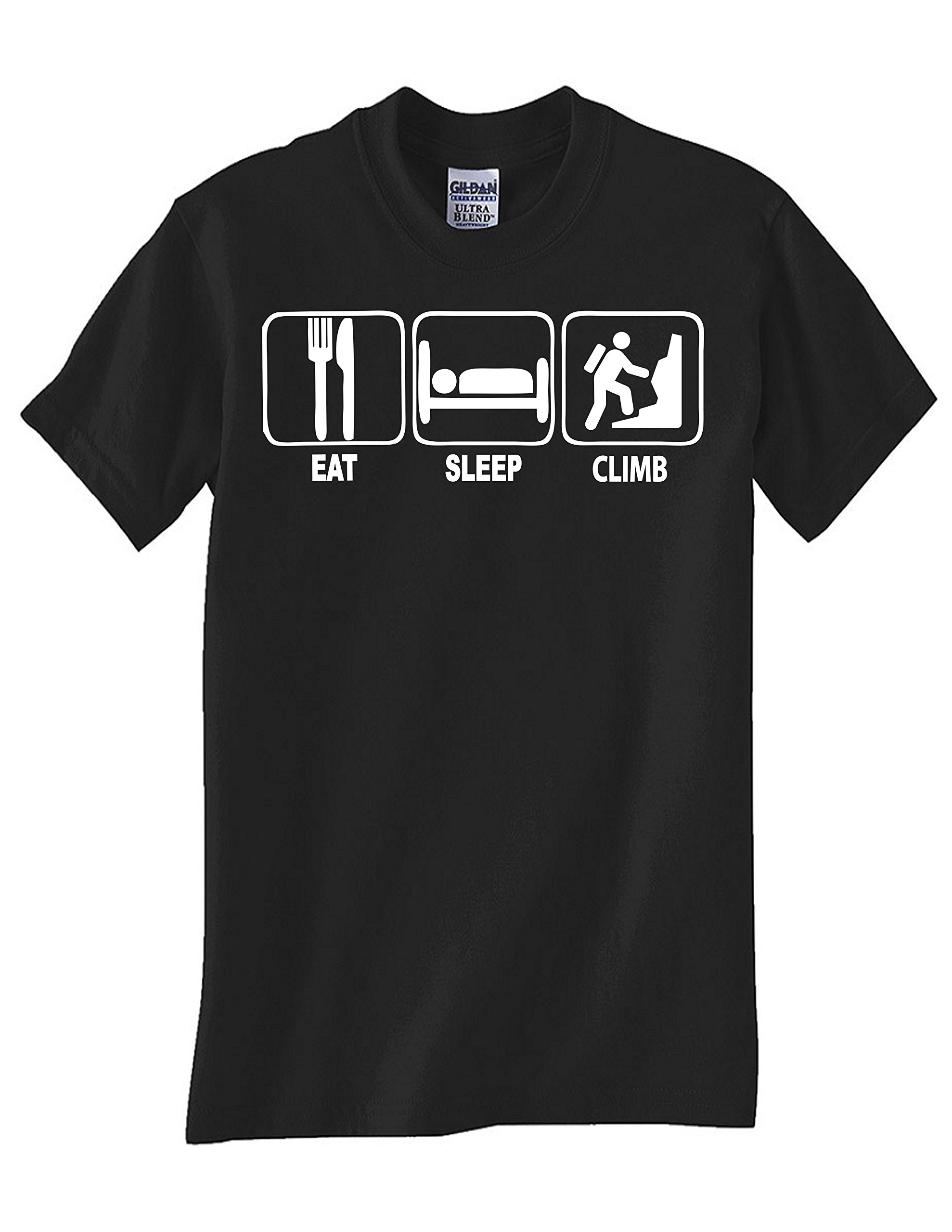 Gildan EAT Sleep Climb Black T-Shirt for Men - Soft Cotton Graphic Tee for Rock Climbing, Hiking & Outdoor Adventures
